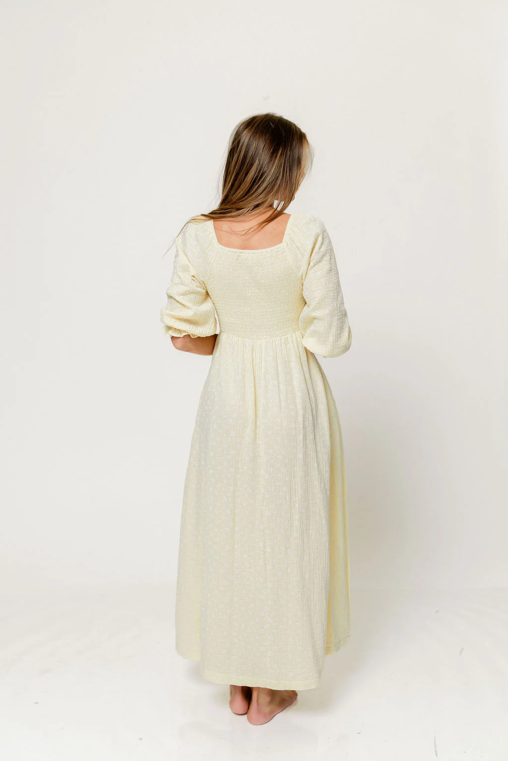 Cecilia 100% Cotton Smocked Maxi Dress in Custard Foliage - Bump Friendly - Image 6