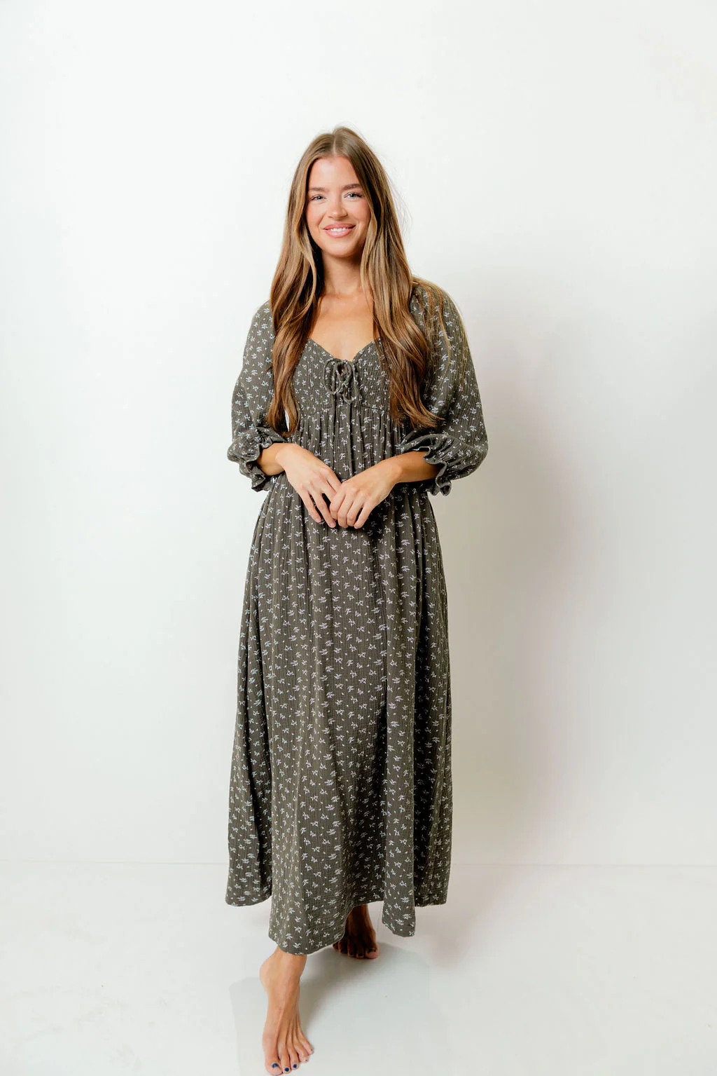 Cecilia 100% Cotton Smocked Maxi Dress in Forest Foliage - Bump Friendly - Image 11