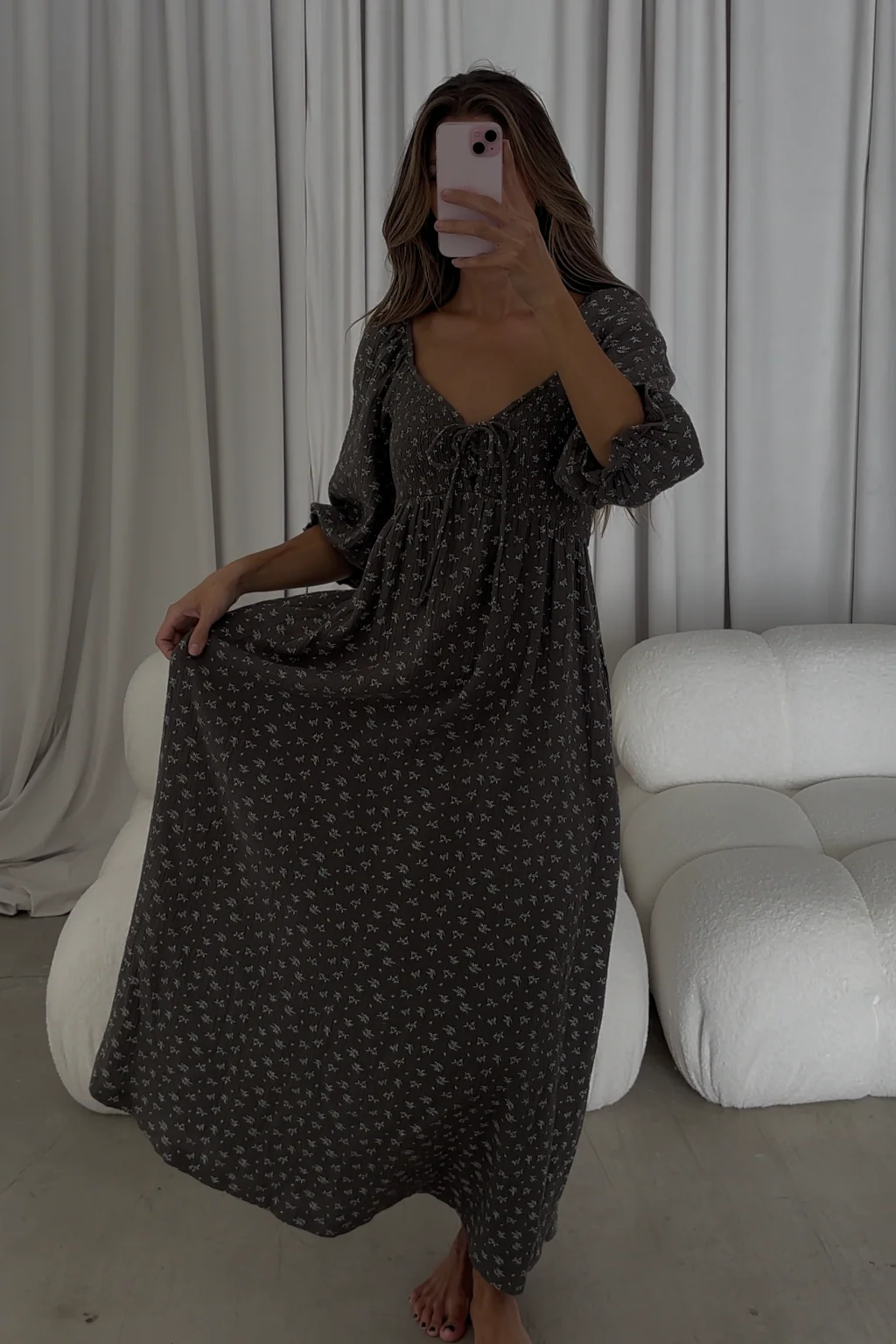 Cecilia 100% Cotton Smocked Maxi Dress in Forest Foliage - Bump Friendly - Image 13