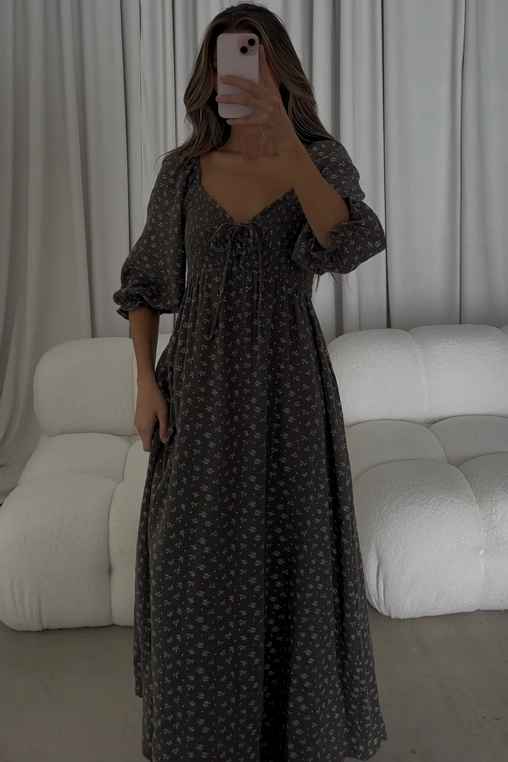 Cecilia 100% Cotton Smocked Maxi Dress in Forest Foliage - Bump Friendly - Image 16