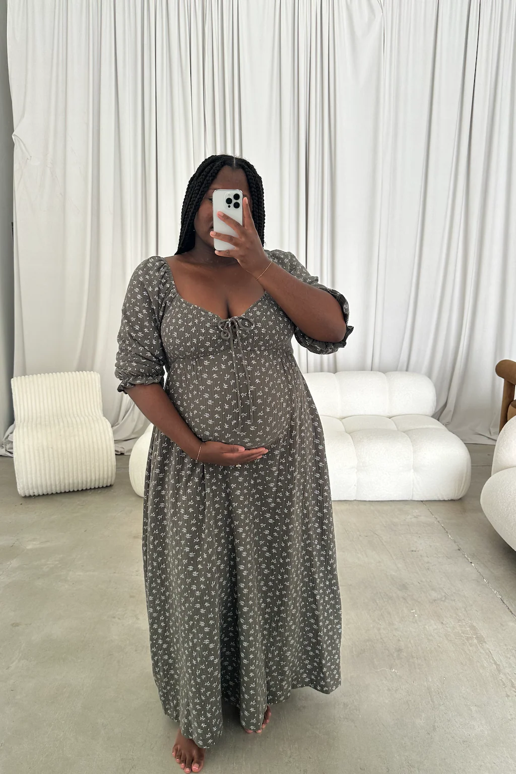 Cecilia 100% Cotton Smocked Maxi Dress in Forest Foliage - Bump Friendly - Image 4