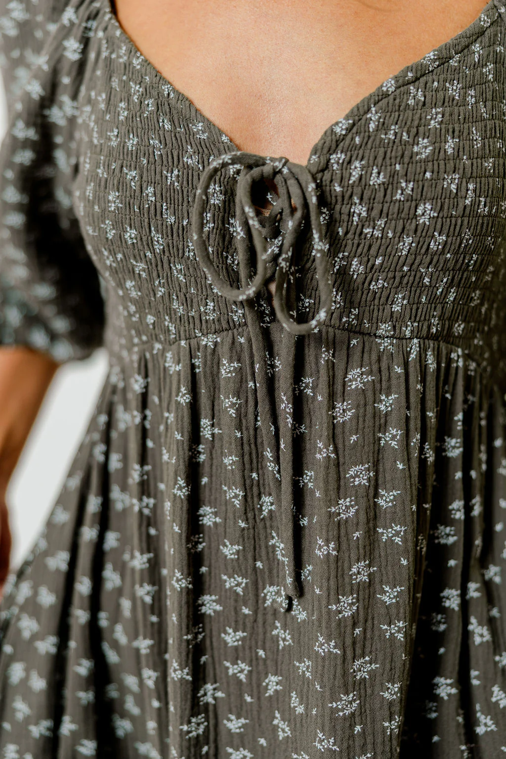 Cecilia 100% Cotton Smocked Maxi Dress in Forest Foliage - Bump Friendly - Image 5