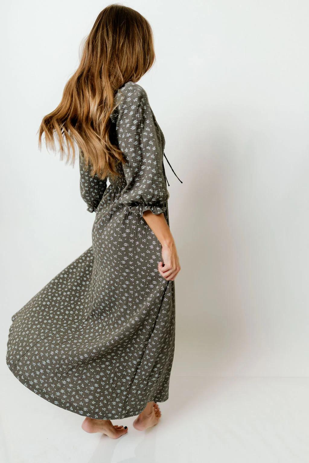 Cecilia 100% Cotton Smocked Maxi Dress in Forest Foliage - Bump Friendly - Image 6