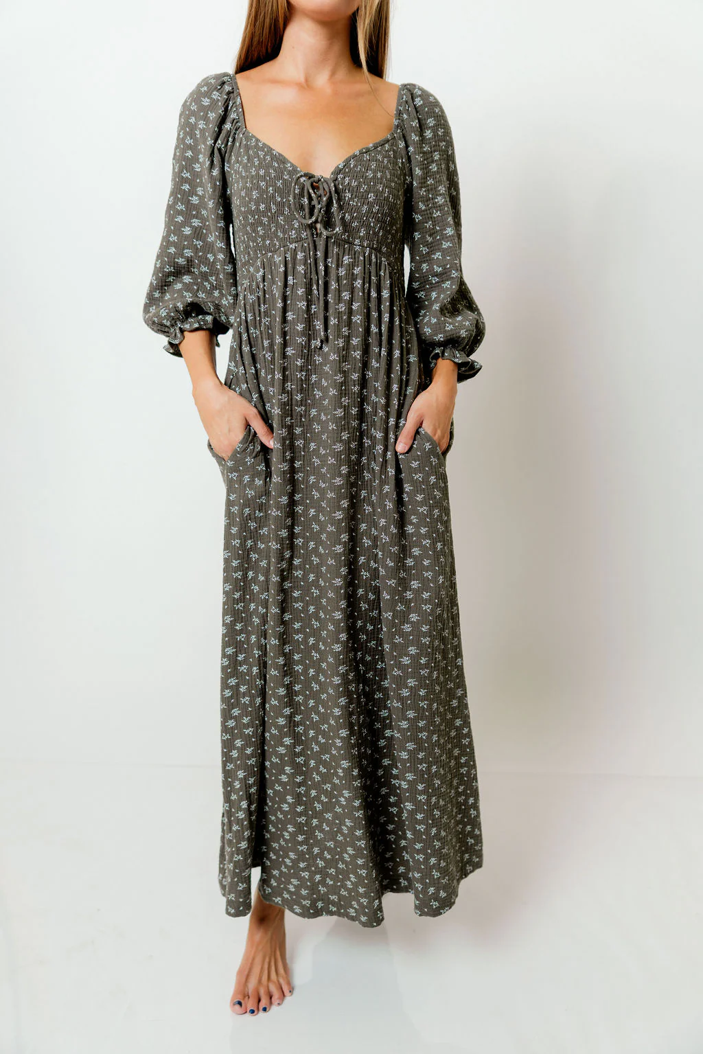 Cecilia 100% Cotton Smocked Maxi Dress in Forest Foliage - Bump Friendly - Image 7