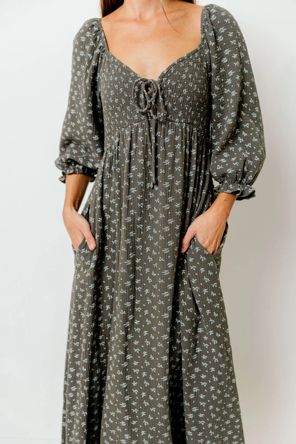 Cecilia 100% Cotton Smocked Maxi Dress in Forest Foliage - Bump Friendly - Image 9