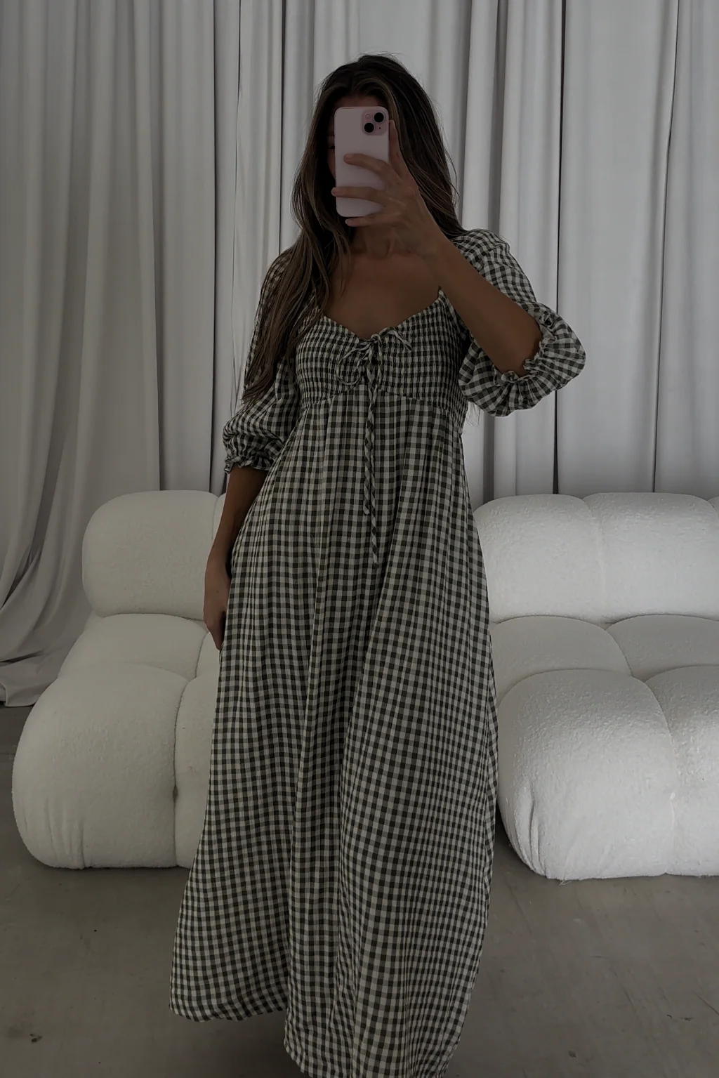 Cecilia 100% Cotton Smocked Maxi Dress in Forest Plaid (Lined) - Bump Friendly - Image 10