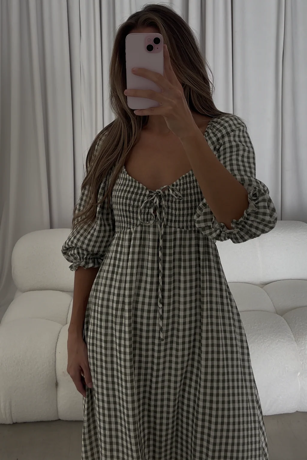 Cecilia 100% Cotton Smocked Maxi Dress in Forest Plaid (Lined) - Bump Friendly - Image 12