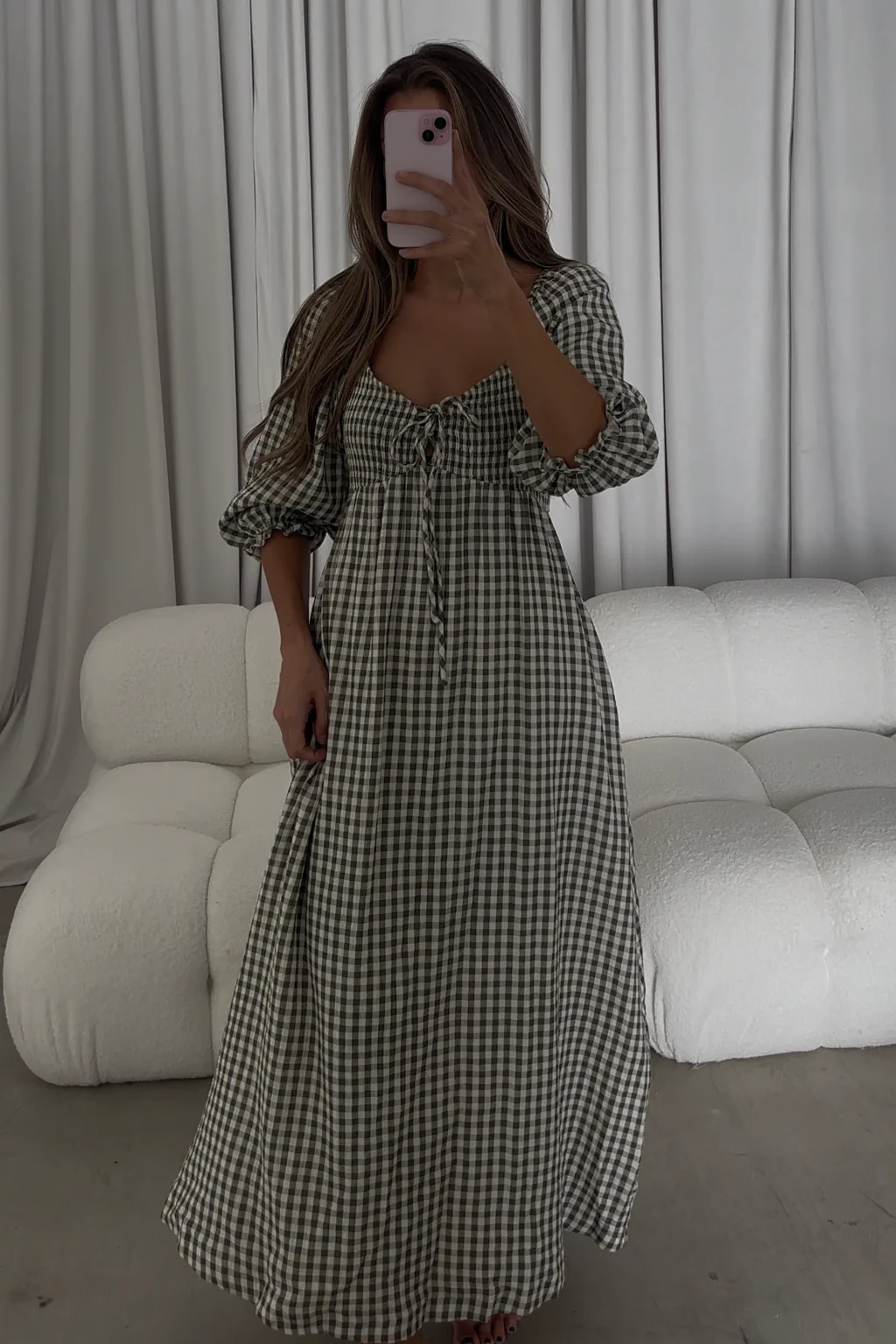 Cecilia 100% Cotton Smocked Maxi Dress in Forest Plaid (Lined) - Bump Friendly - Image 13