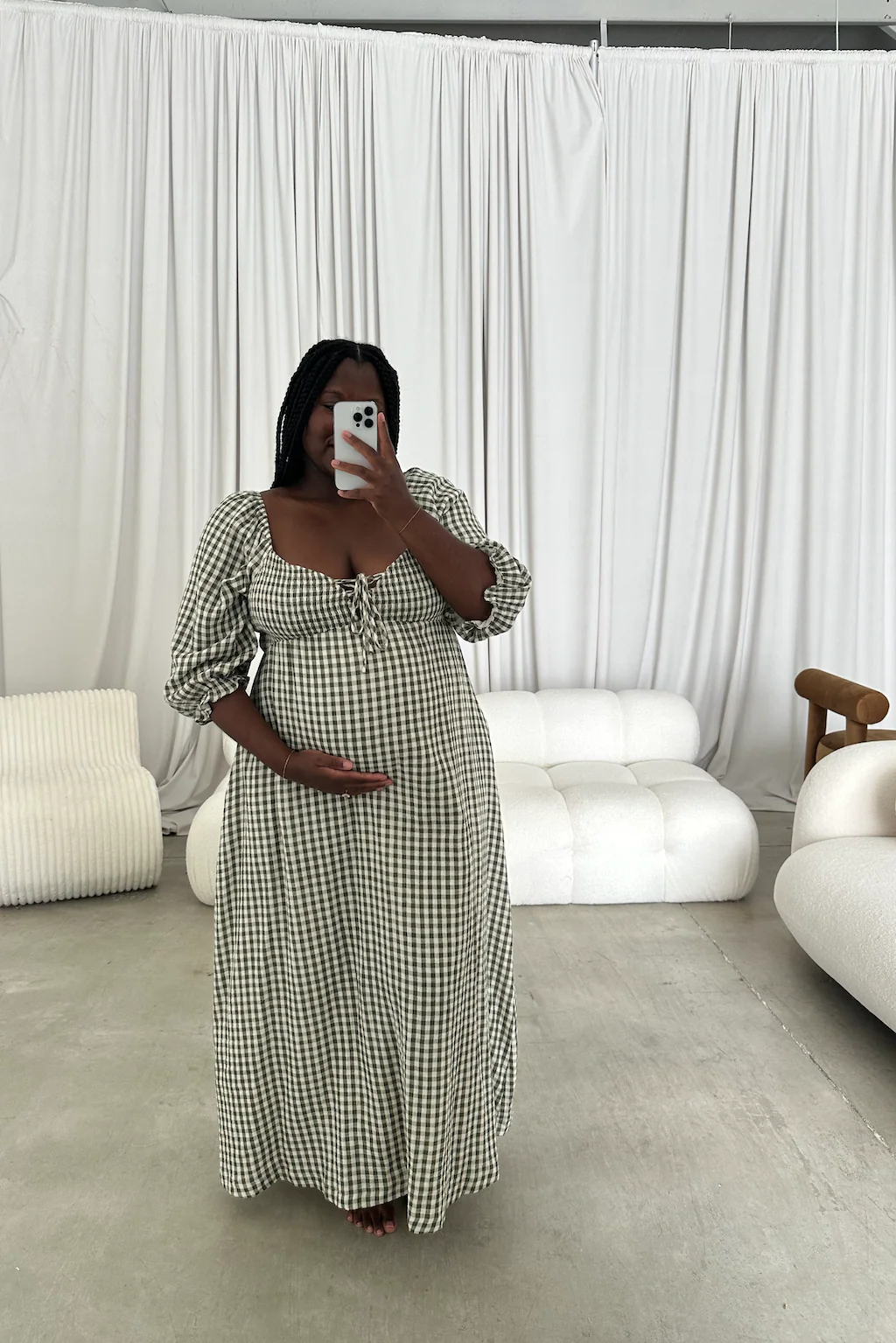 Cecilia 100% Cotton Smocked Maxi Dress in Forest Plaid (Lined) - Bump Friendly - Image 14