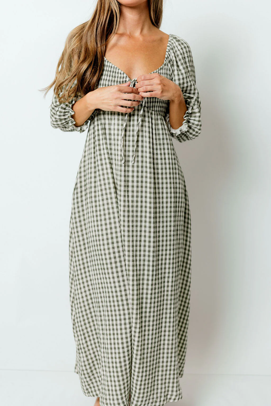 Cecilia 100% Cotton Smocked Maxi Dress in Forest Plaid (Lined) - Bump Friendly - Image 6