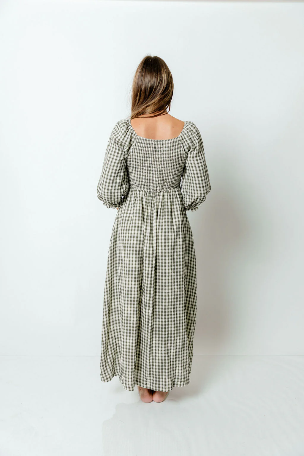 Cecilia 100% Cotton Smocked Maxi Dress in Forest Plaid (Lined) - Bump Friendly - Image 8