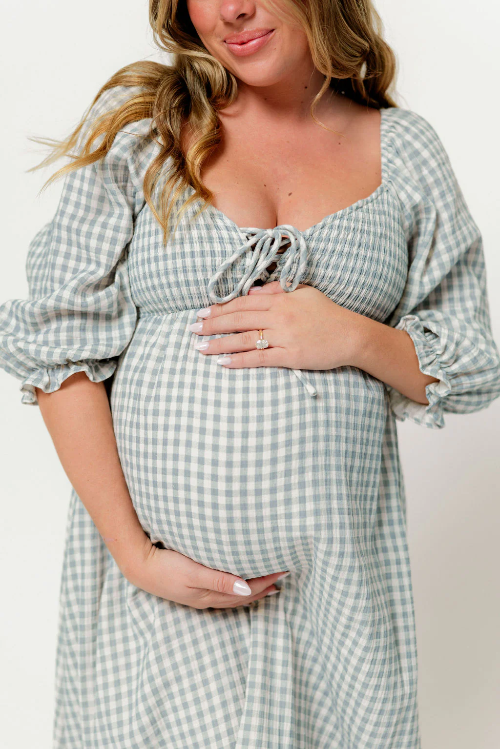 Cecilia 100% Cotton Smocked Maxi Dress in Light Indigo Plaid (Lined) - Bump Friendly - Image 5