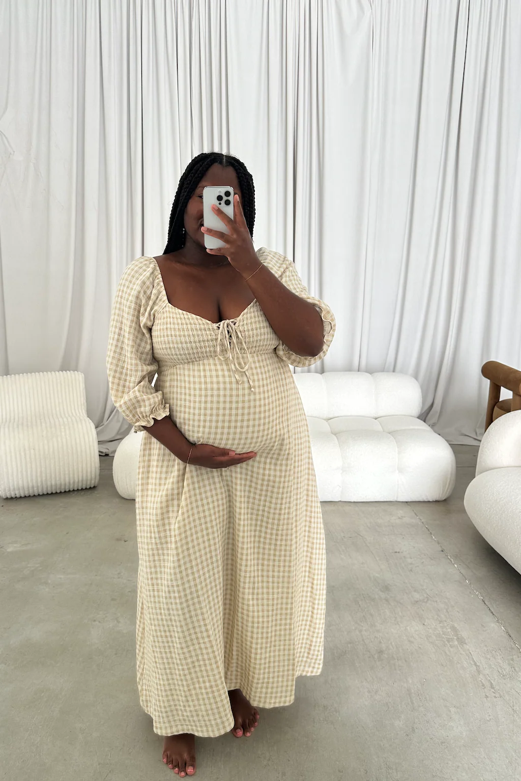 Cecilia 100% Cotton Smocked Maxi Dress in Muted Gold Plaid (Lined) - Bump Friendly - Image 14