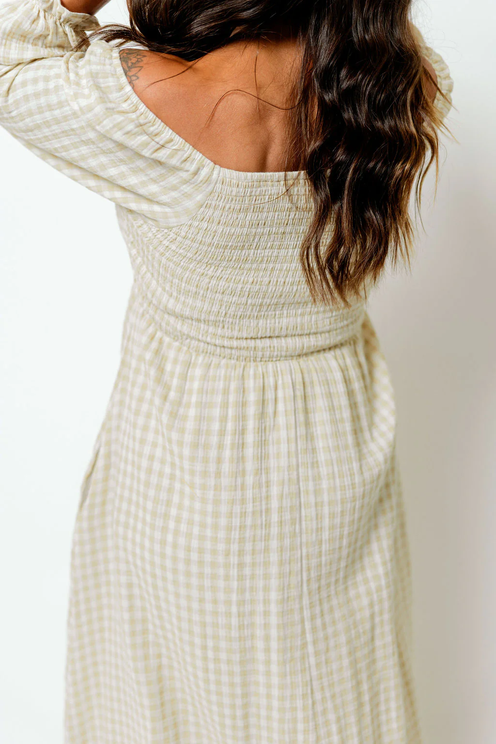 Cecilia 100% Cotton Smocked Maxi Dress in Muted Gold Plaid (Lined) - Bump Friendly - Image 17