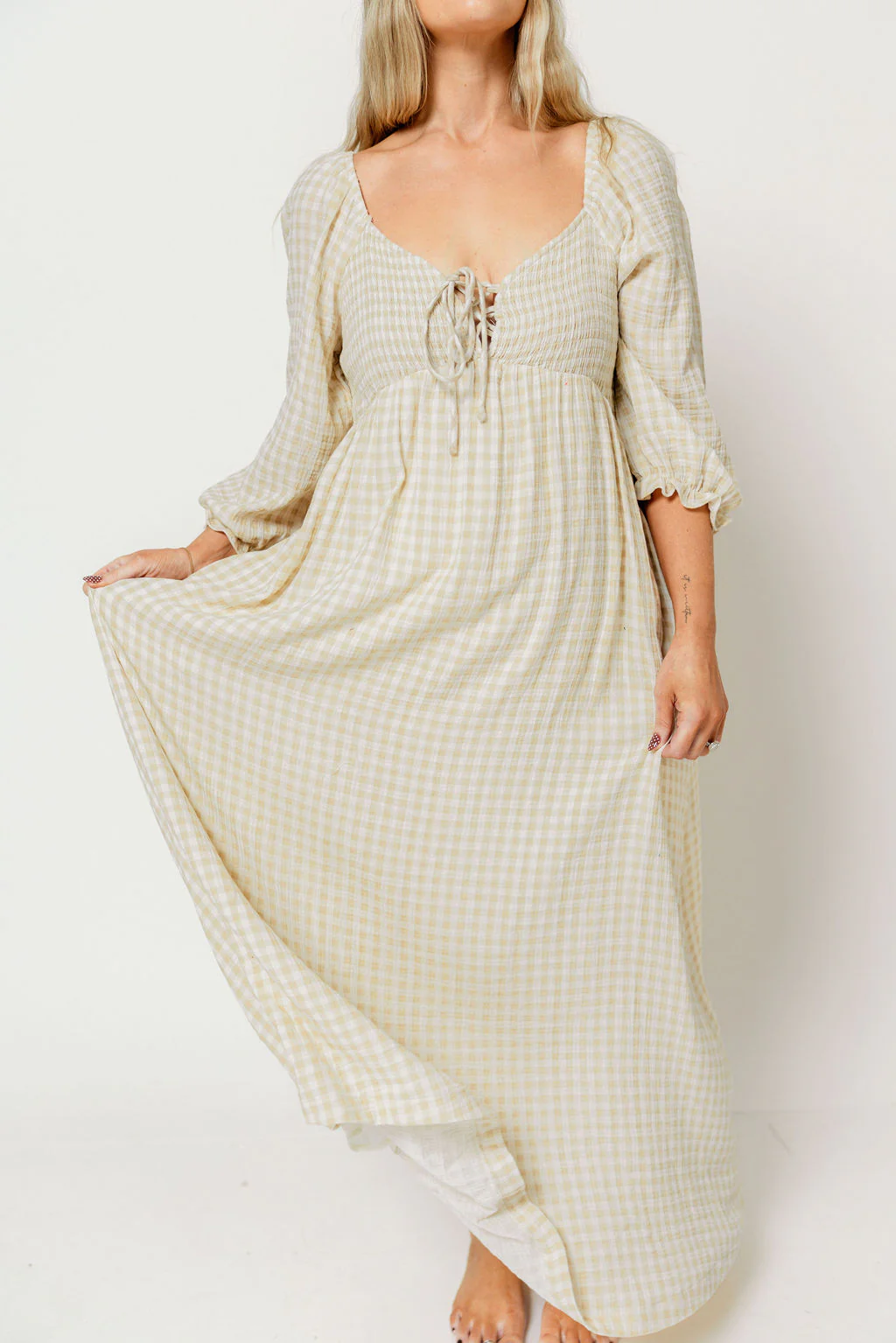 Cecilia 100% Cotton Smocked Maxi Dress in Muted Gold Plaid (Lined) - Bump Friendly - Image 22