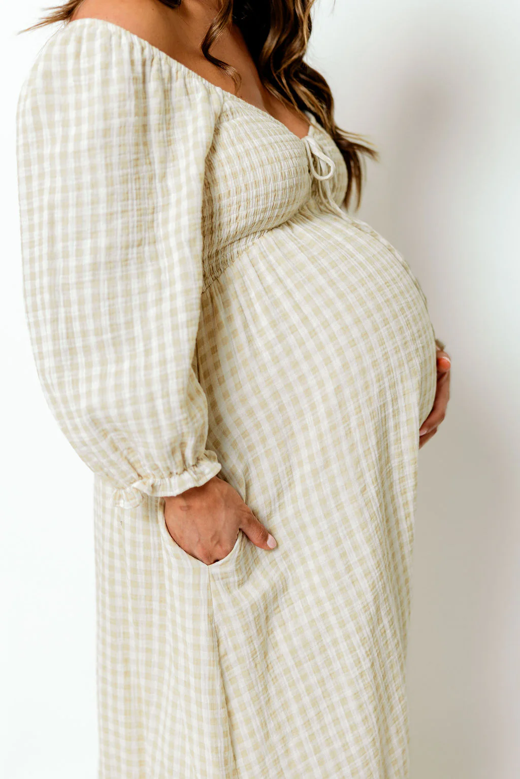 Cecilia 100% Cotton Smocked Maxi Dress in Muted Gold Plaid (Lined) - Bump Friendly - Image 4