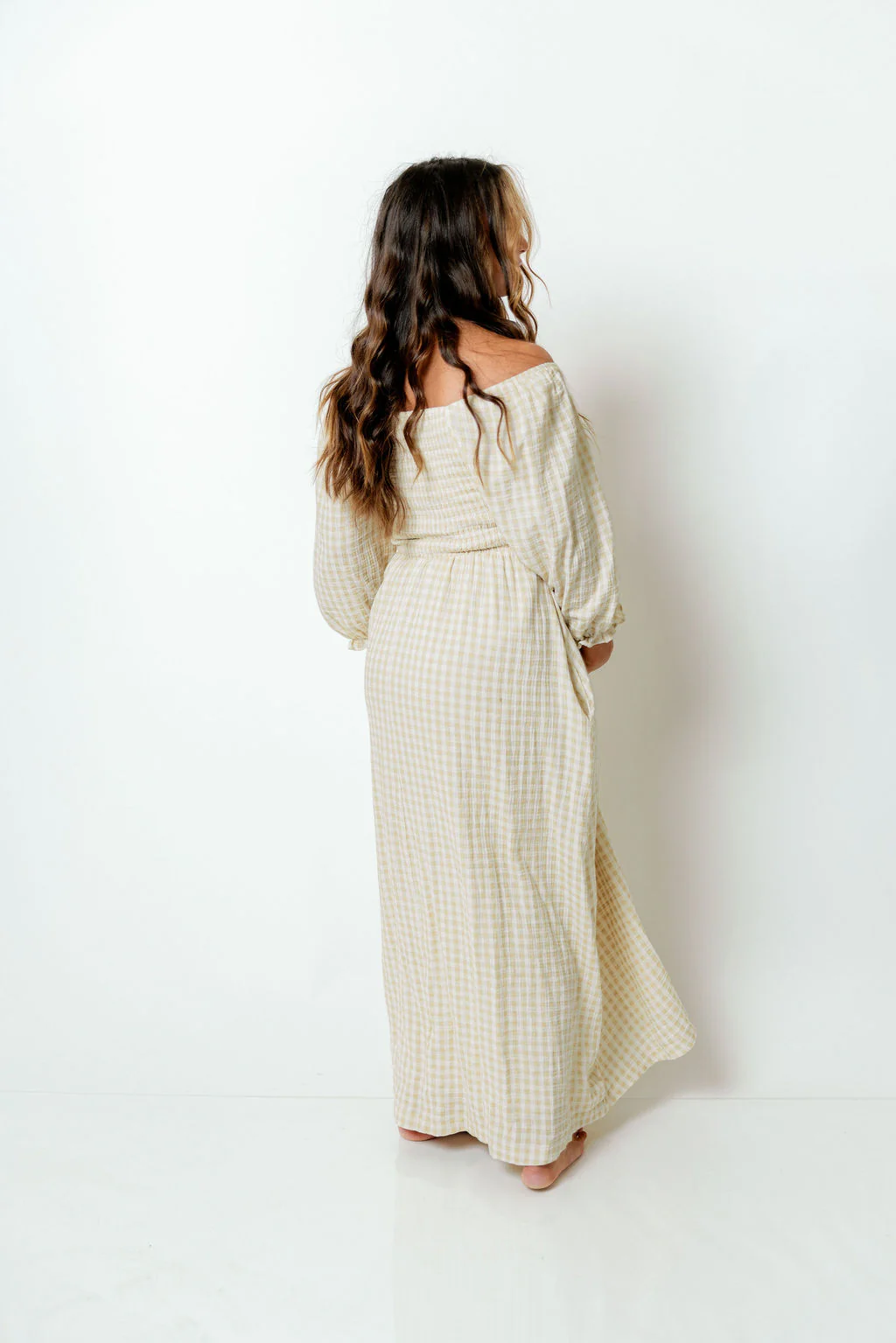 Cecilia 100% Cotton Smocked Maxi Dress in Muted Gold Plaid (Lined) - Bump Friendly - Image 7