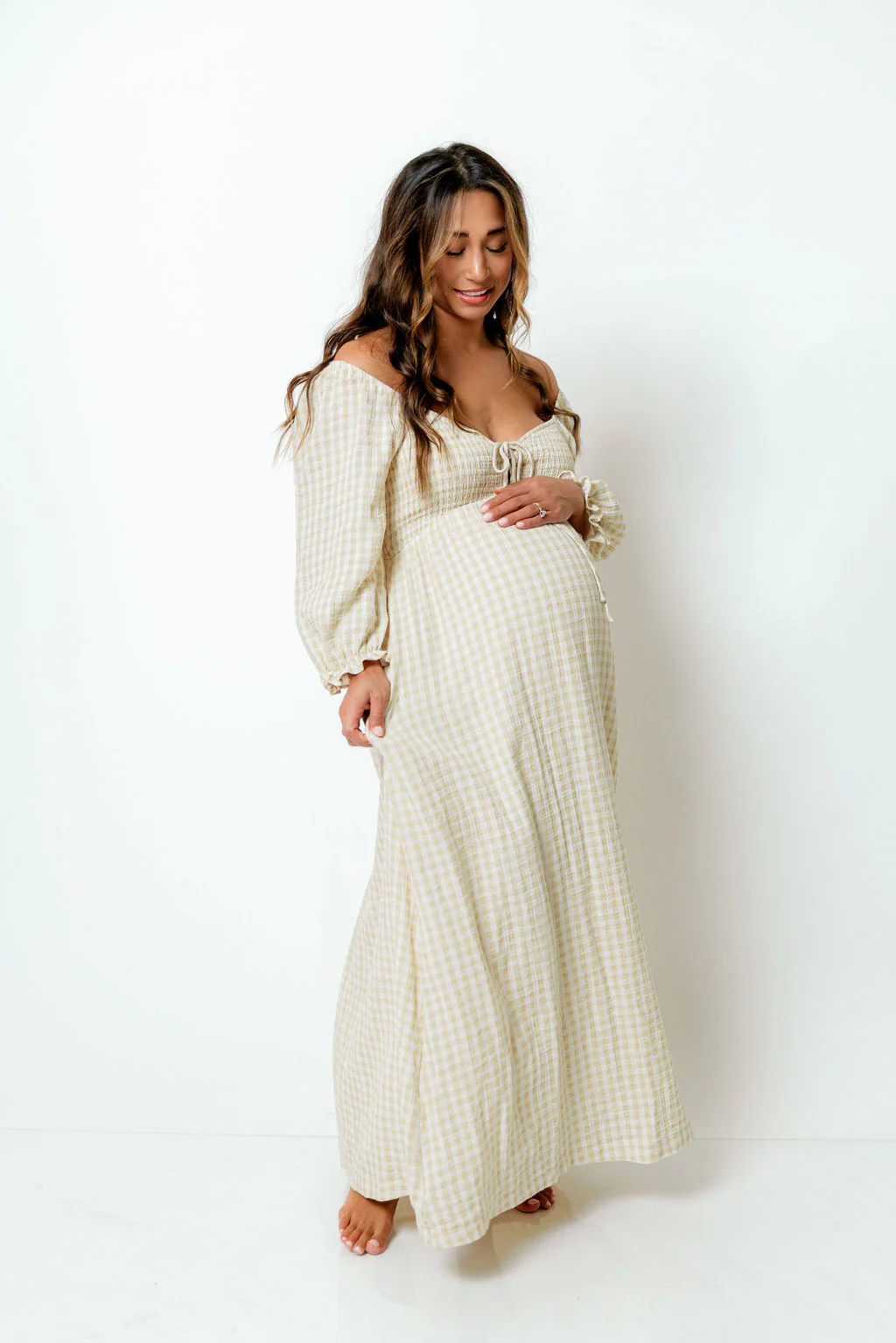 Cecilia 100% Cotton Smocked Maxi Dress in Muted Gold Plaid (Lined) - Bump Friendly - Image 8