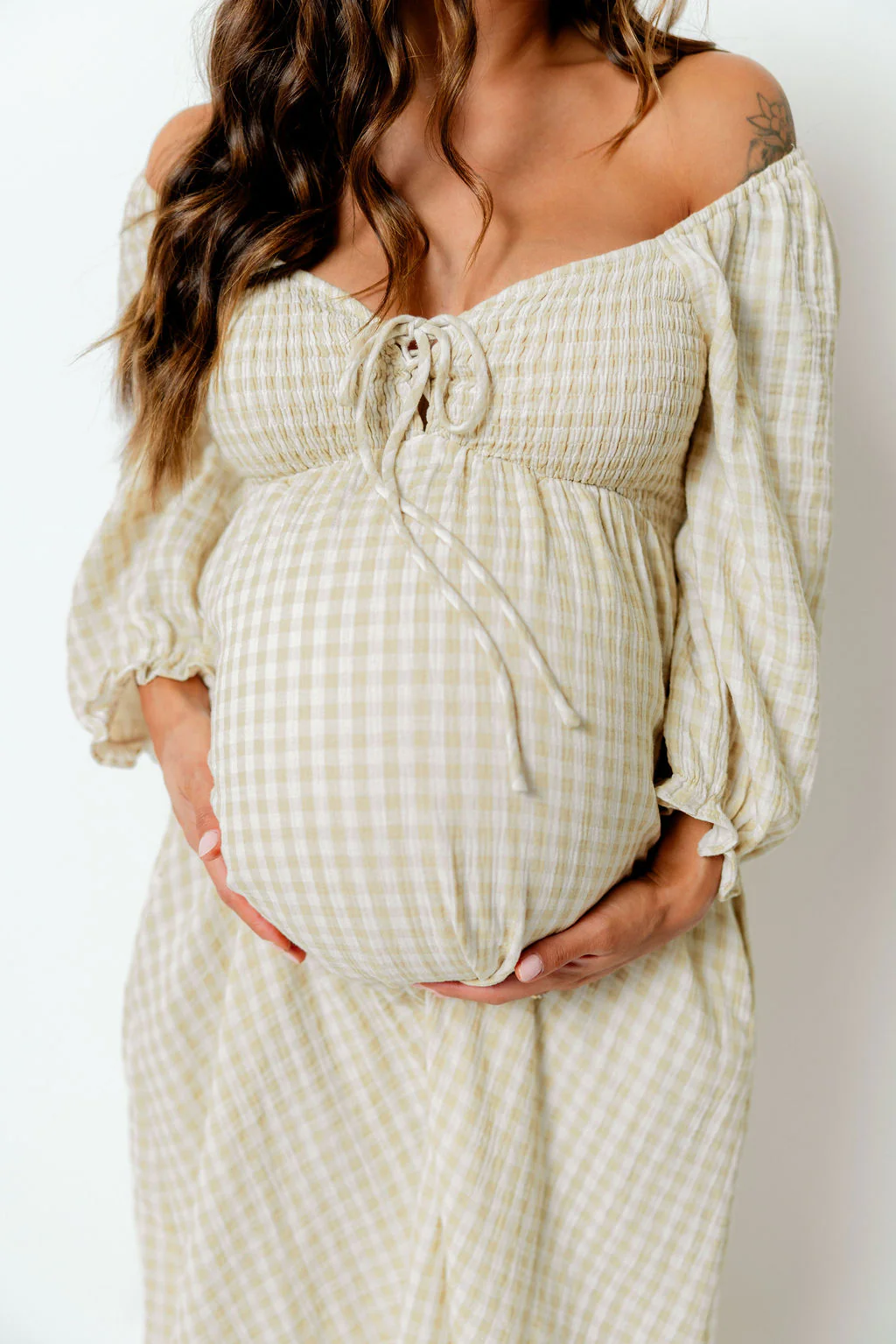 Cecilia 100% Cotton Smocked Maxi Dress in Muted Gold Plaid (Lined) - Bump Friendly - Image 9