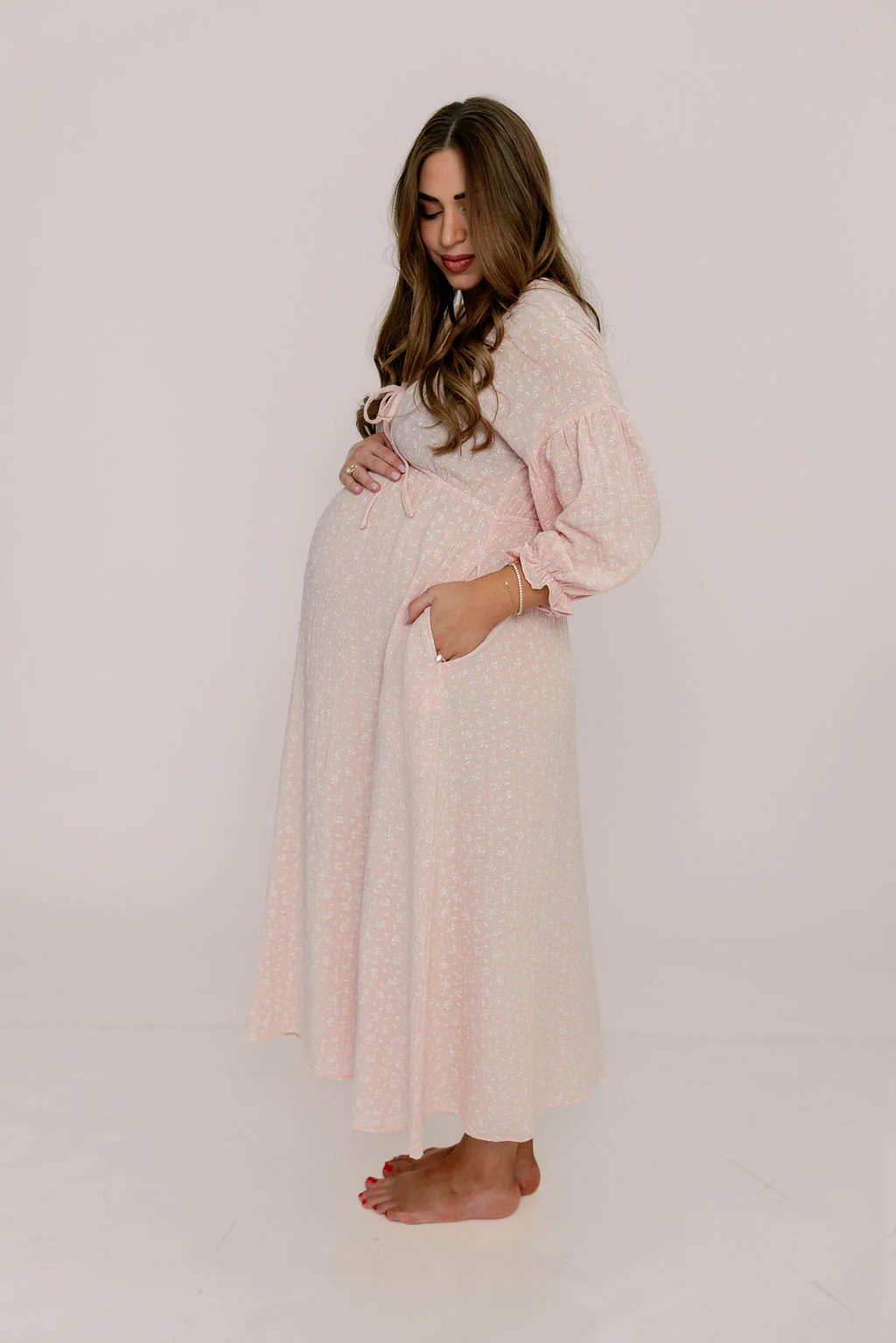 Cecilia 100% Cotton Smocked Maxi Dress in Pale Pink Foliage - Bump Friendly - Image 10