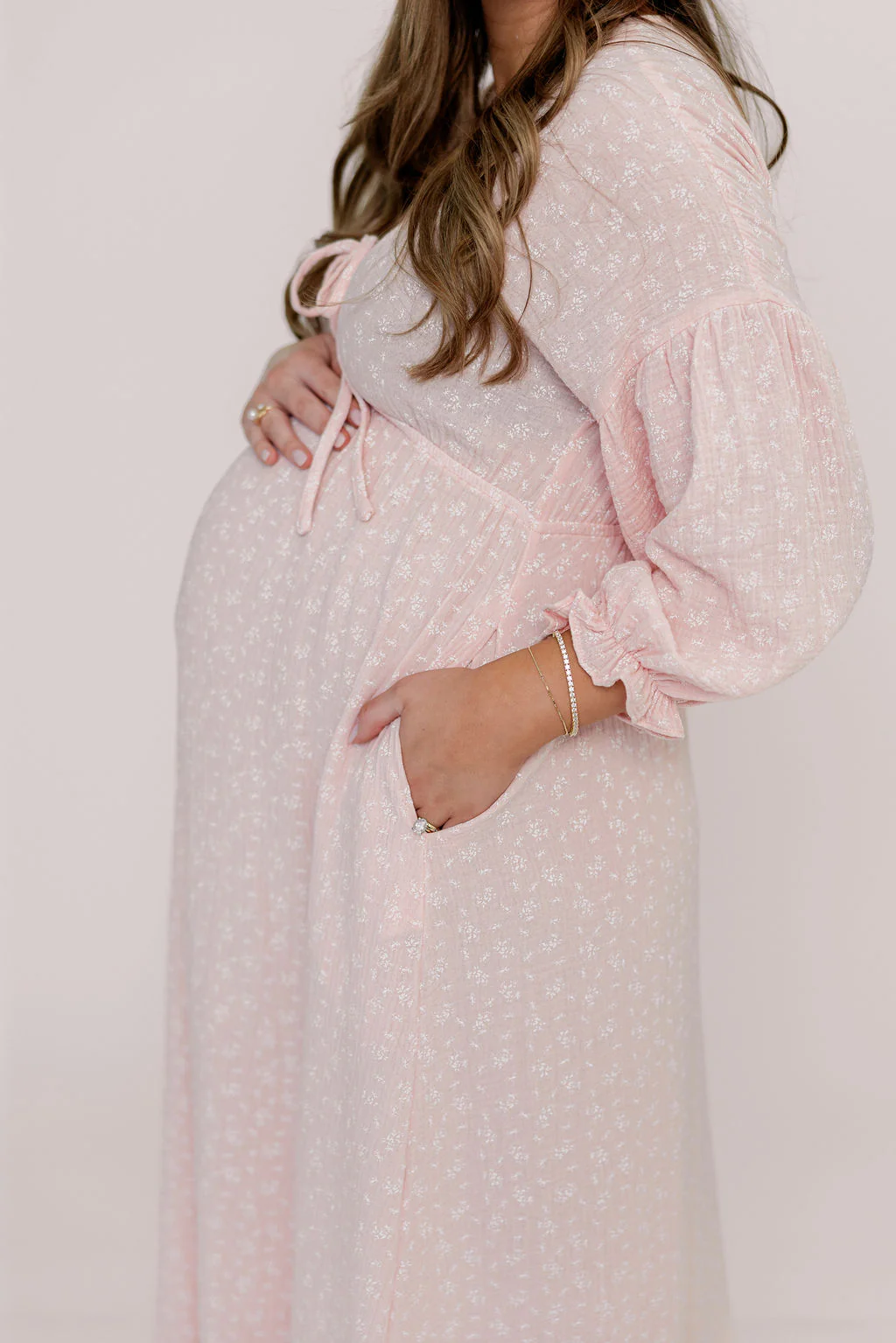 Cecilia 100% Cotton Smocked Maxi Dress in Pale Pink Foliage - Bump Friendly - Image 12