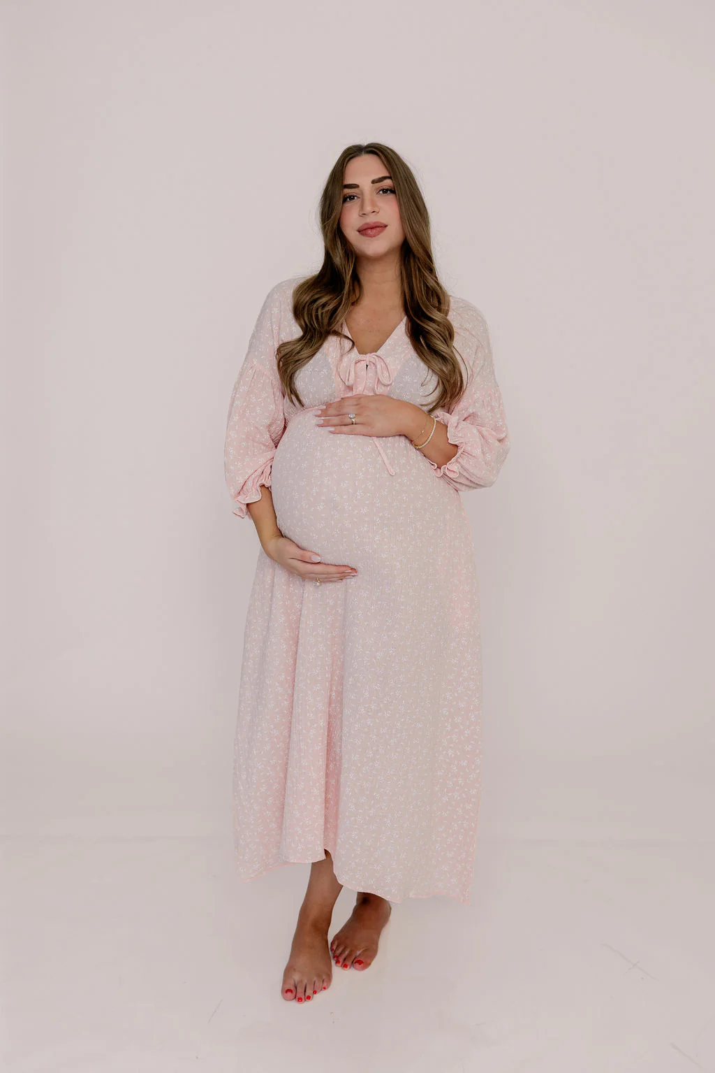Cecilia 100% Cotton Smocked Maxi Dress in Pale Pink Foliage - Bump Friendly - Image 7