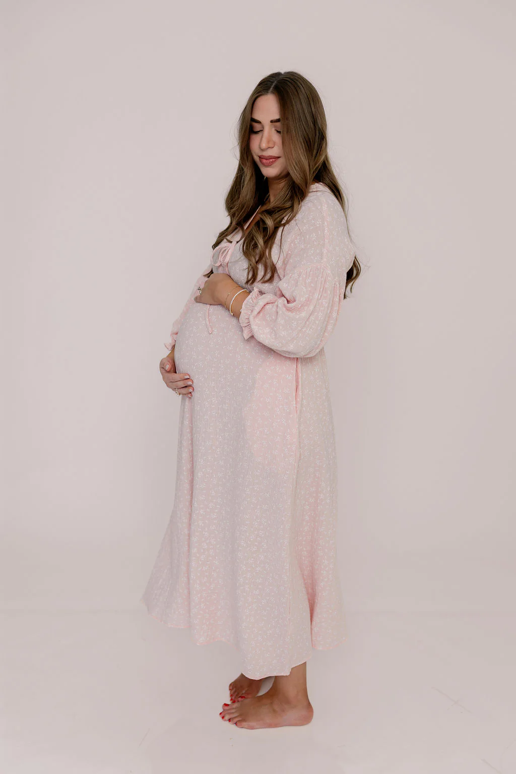 Cecilia 100% Cotton Smocked Maxi Dress in Pale Pink Foliage - Bump Friendly - Image 9