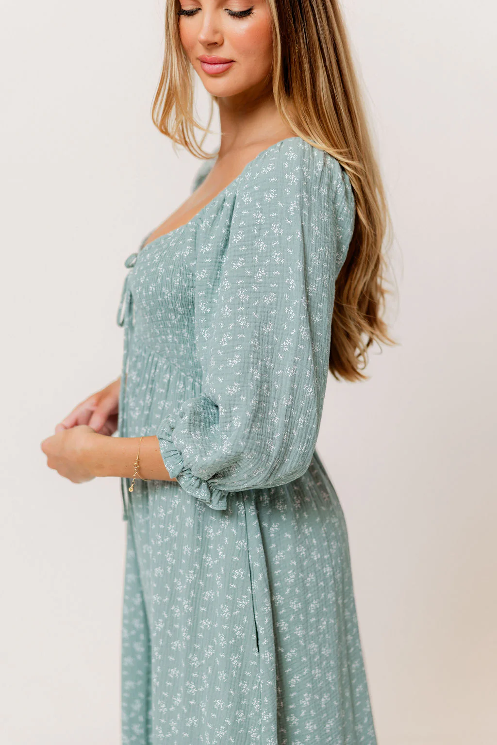 Cecilia 100% Cotton Smocked Maxi Dress in Aqua Foliage - Bump Friendly - Image 5
