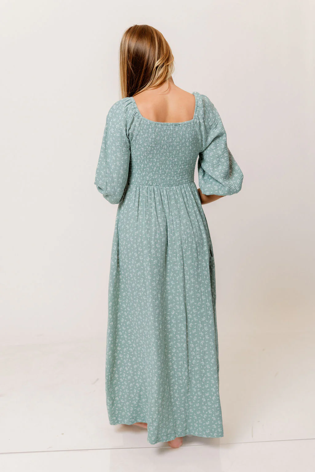 Cecilia 100% Cotton Smocked Maxi Dress in Aqua Foliage - Bump Friendly - Image 8