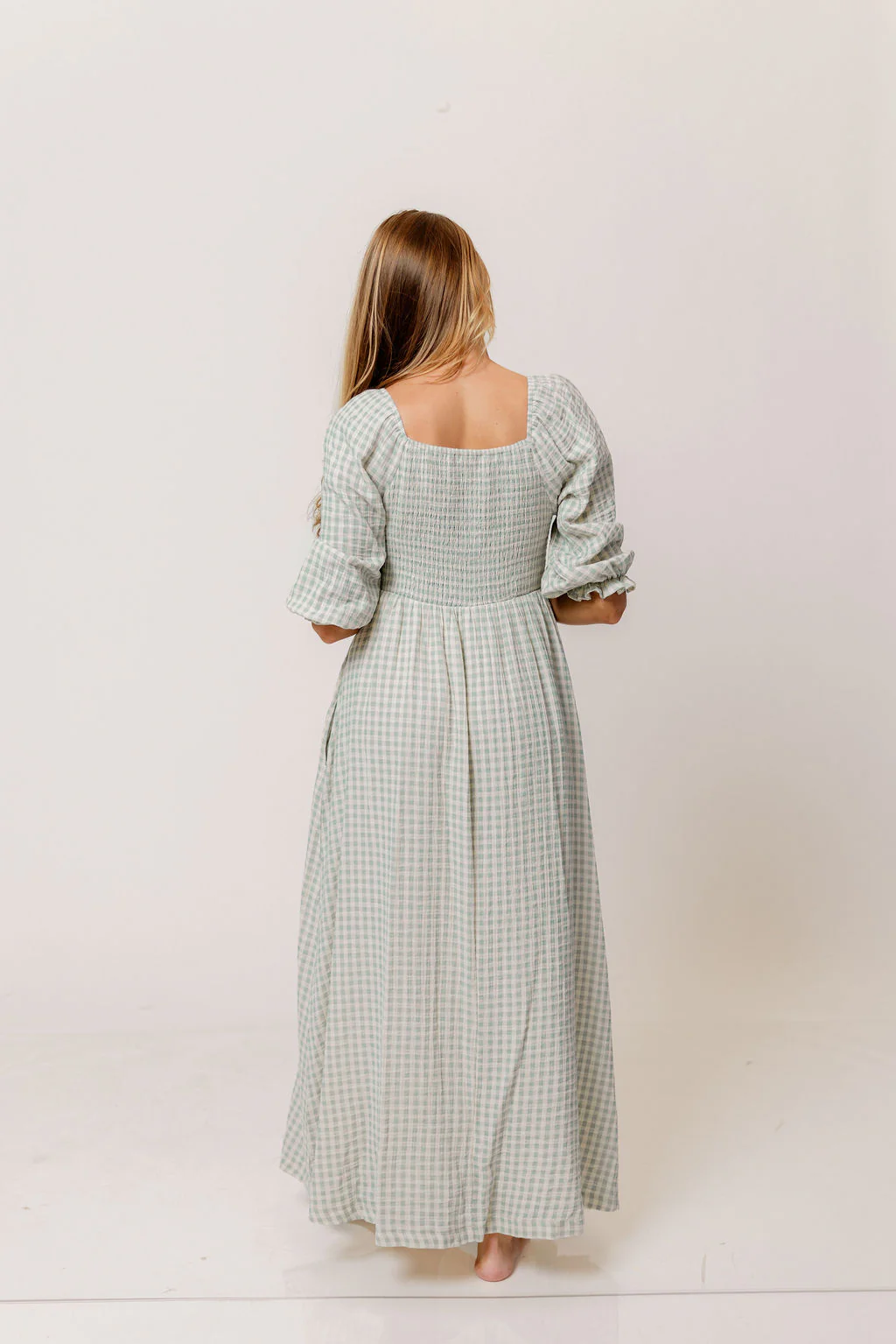 Cecilia 100% Cotton Smocked Maxi Dress in Aqua Plaid (Lined) - Bump Friendly - Image 10