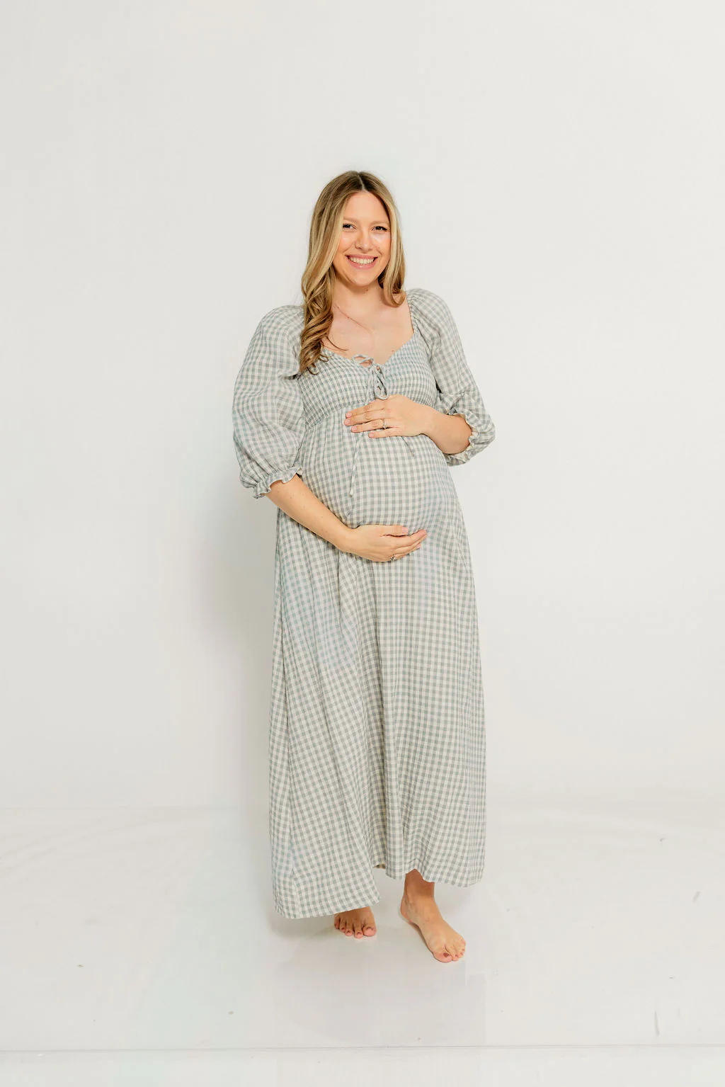 Cecilia 100% Cotton Smocked Maxi Dress in Aqua Plaid (Lined) - Bump Friendly - Image 11