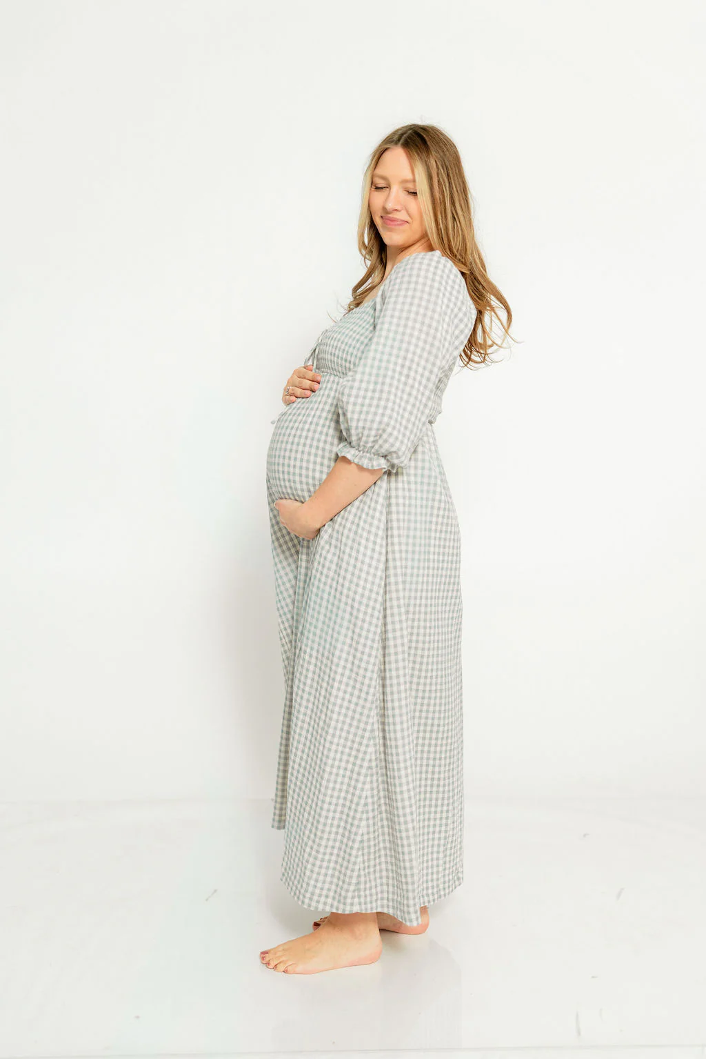 Cecilia 100% Cotton Smocked Maxi Dress in Aqua Plaid (Lined) - Bump Friendly - Image 12