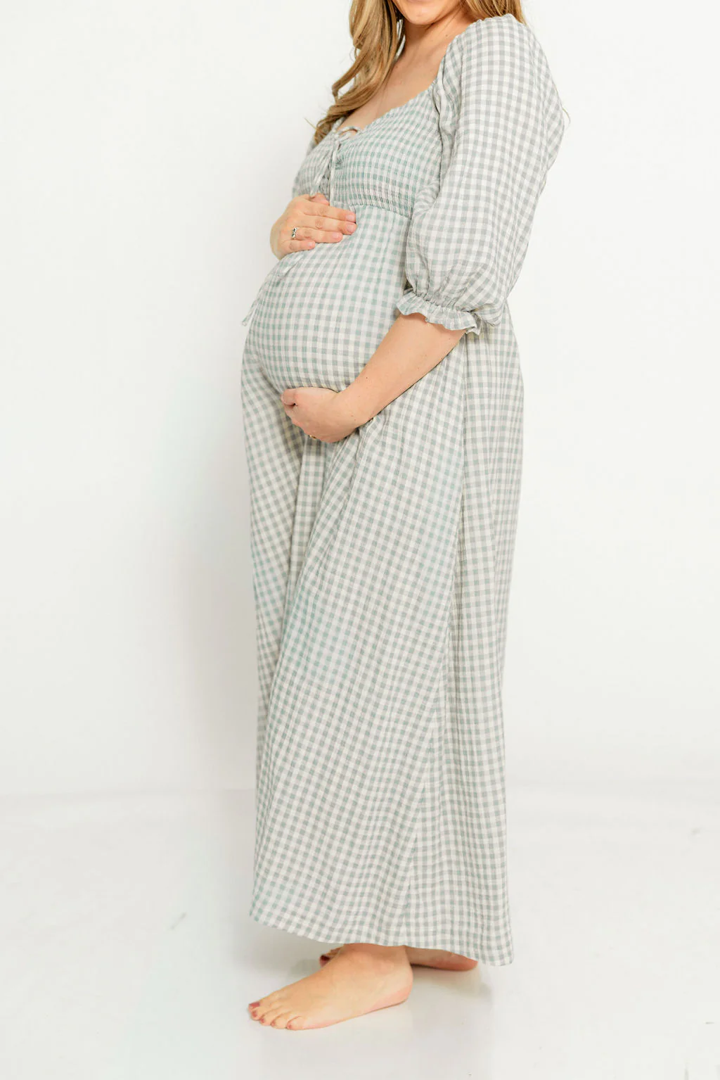 Cecilia 100% Cotton Smocked Maxi Dress in Aqua Plaid (Lined) - Bump Friendly - Image 13