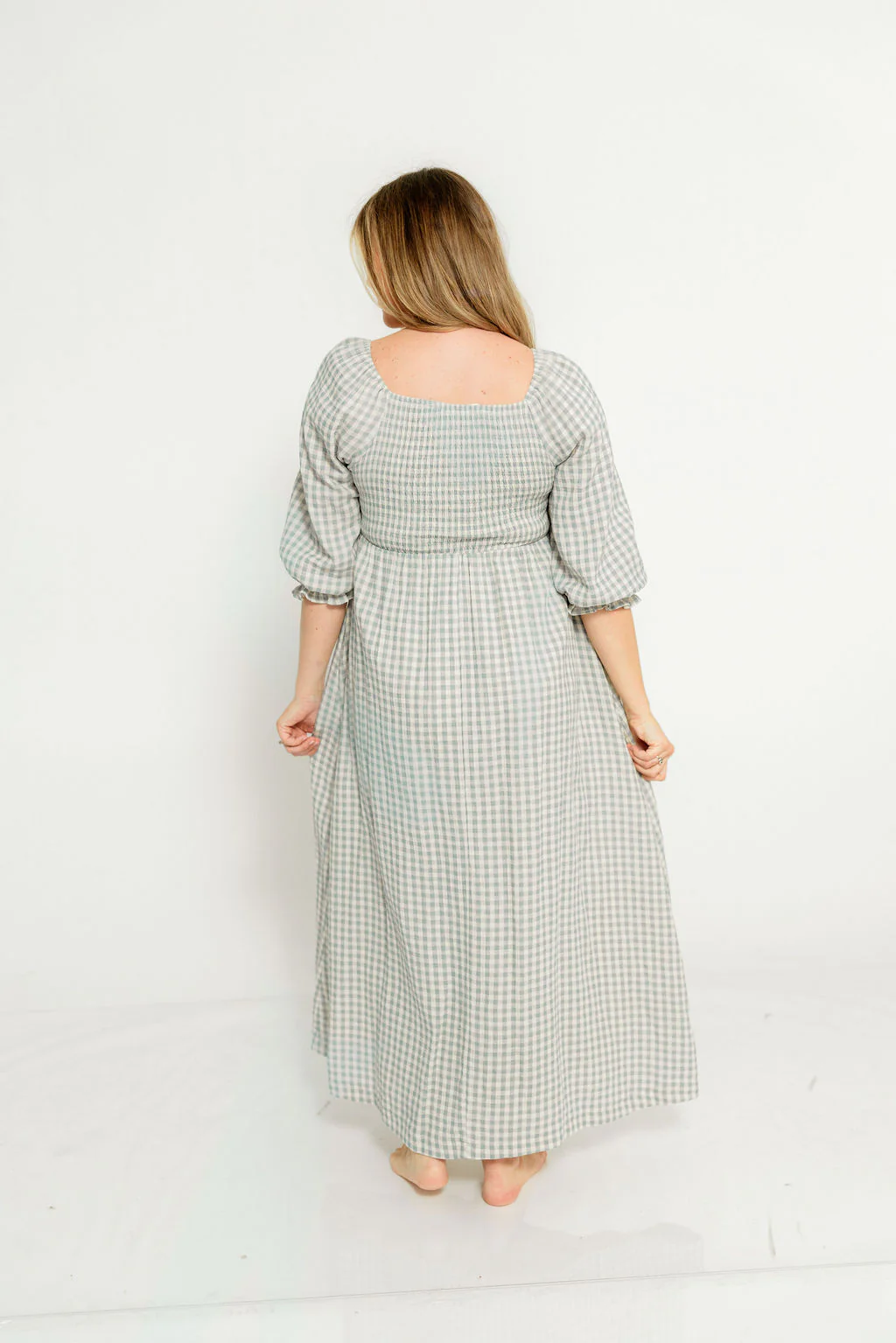 Cecilia 100% Cotton Smocked Maxi Dress in Aqua Plaid (Lined) - Bump Friendly - Image 14