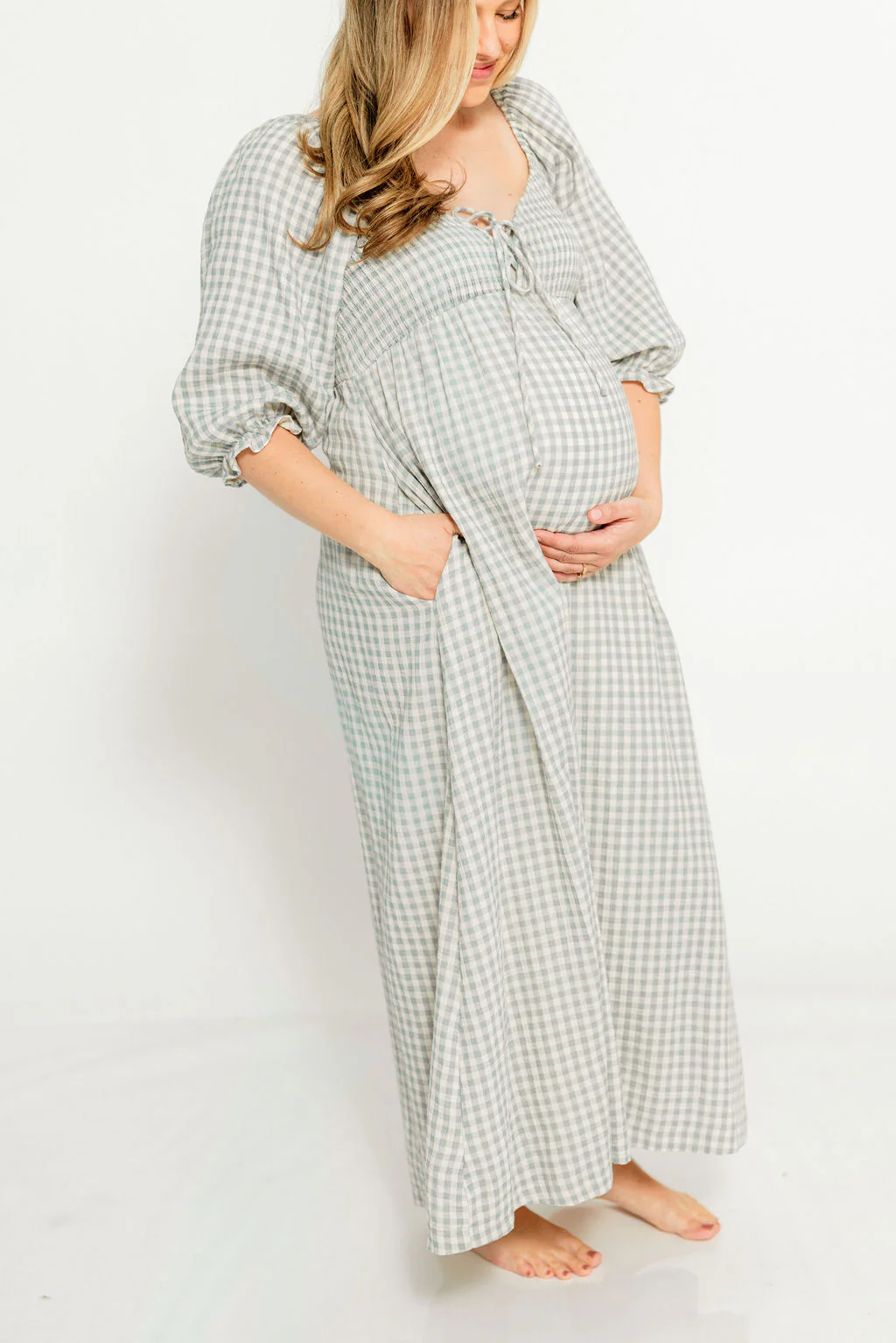 Cecilia 100% Cotton Smocked Maxi Dress in Aqua Plaid (Lined) - Bump Friendly - Image 16