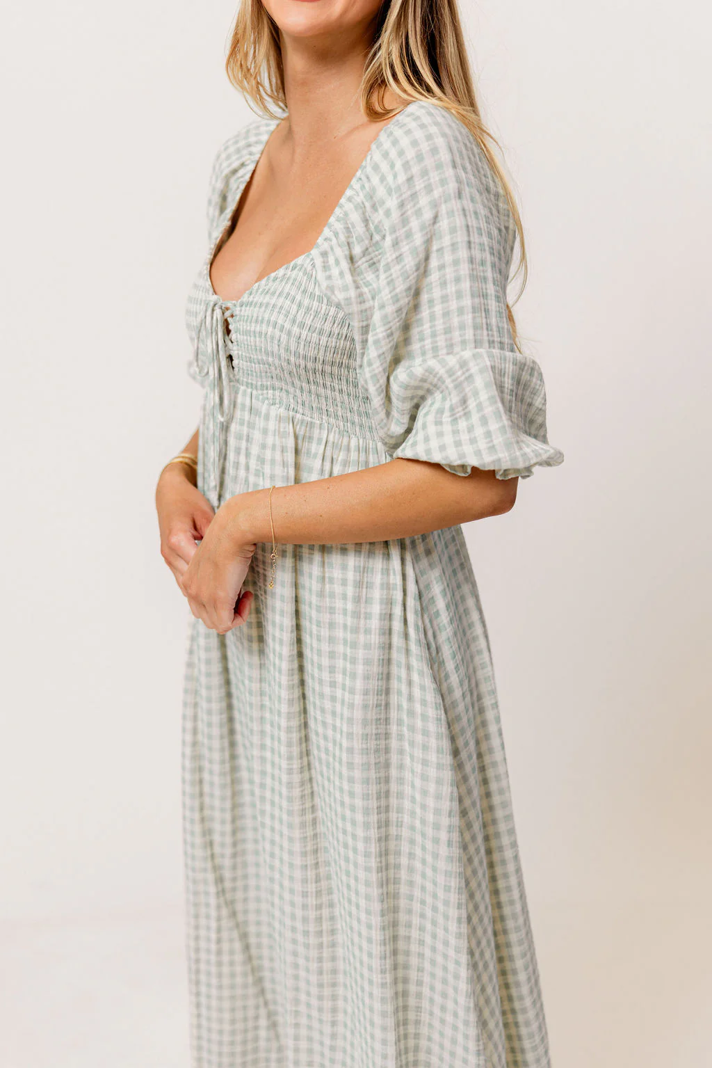 Cecilia 100% Cotton Smocked Maxi Dress in Aqua Plaid (Lined) - Bump Friendly - Image 5