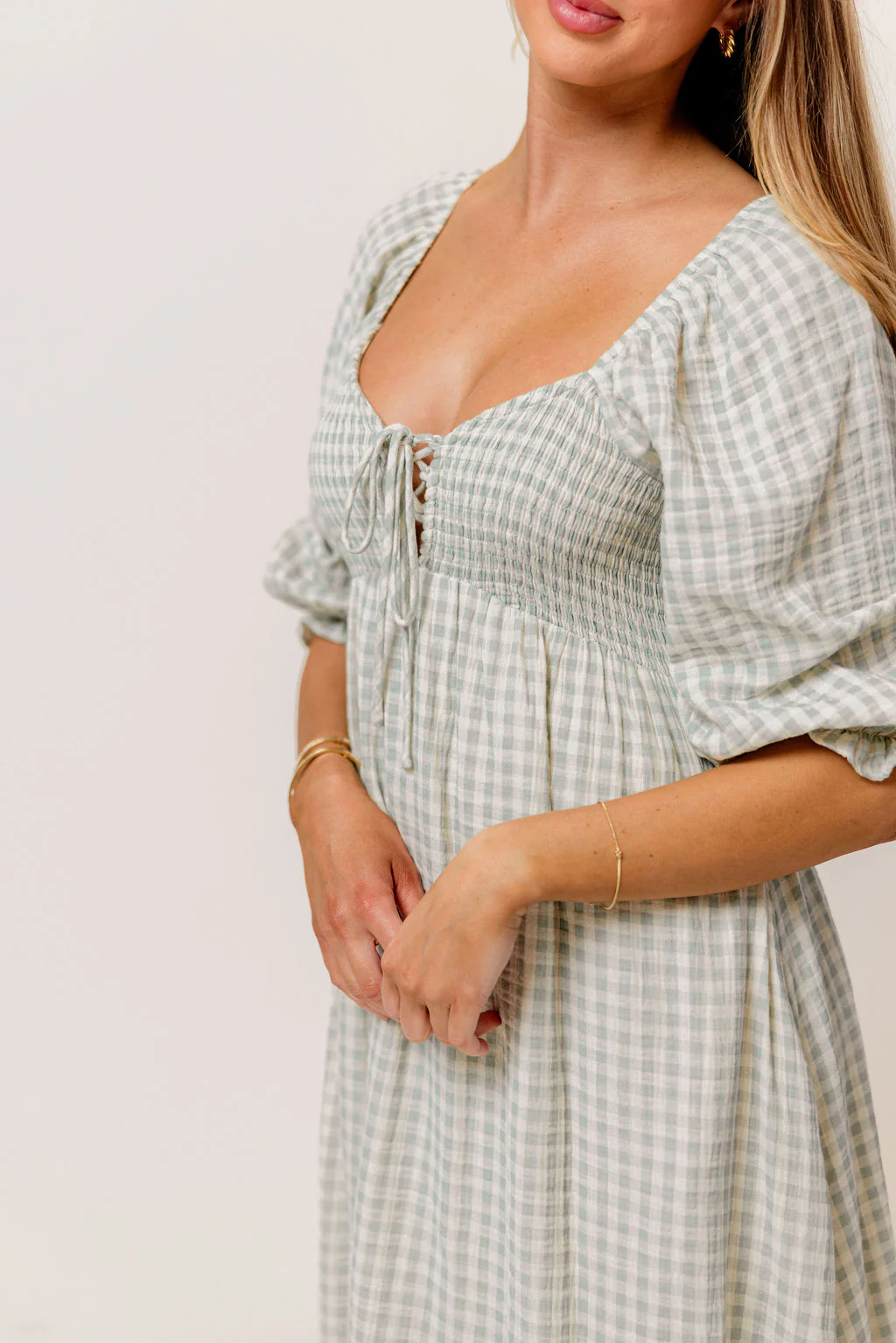 Cecilia 100% Cotton Smocked Maxi Dress in Aqua Plaid (Lined) - Bump Friendly - Image 6