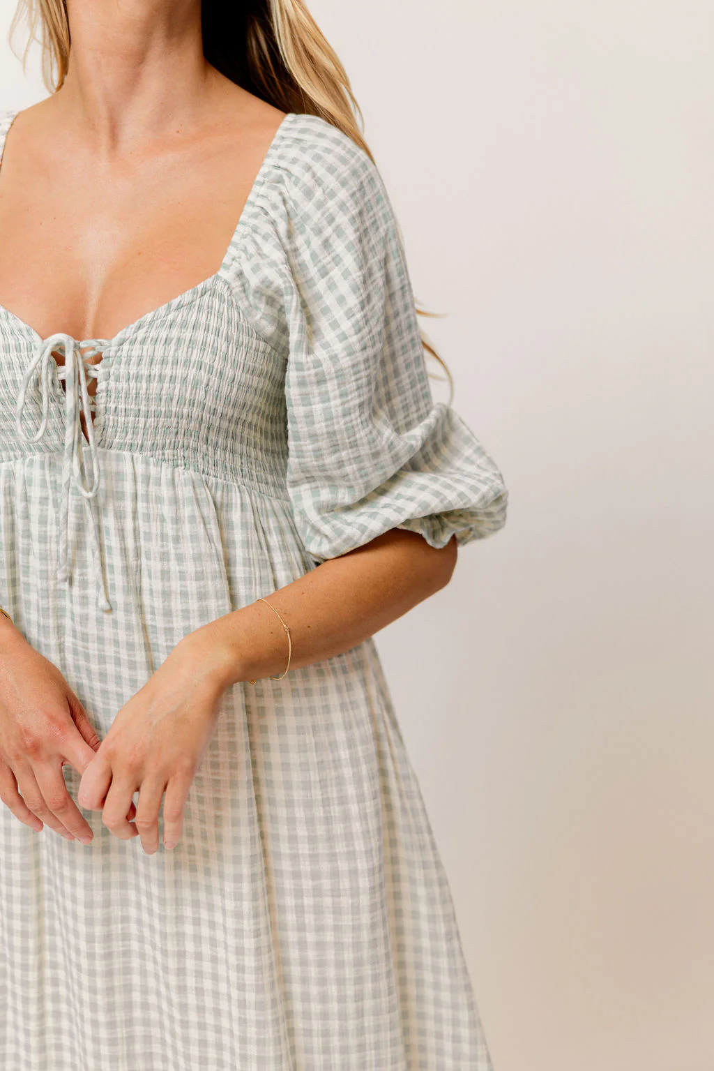 Cecilia 100% Cotton Smocked Maxi Dress in Aqua Plaid (Lined) - Bump Friendly - Image 7