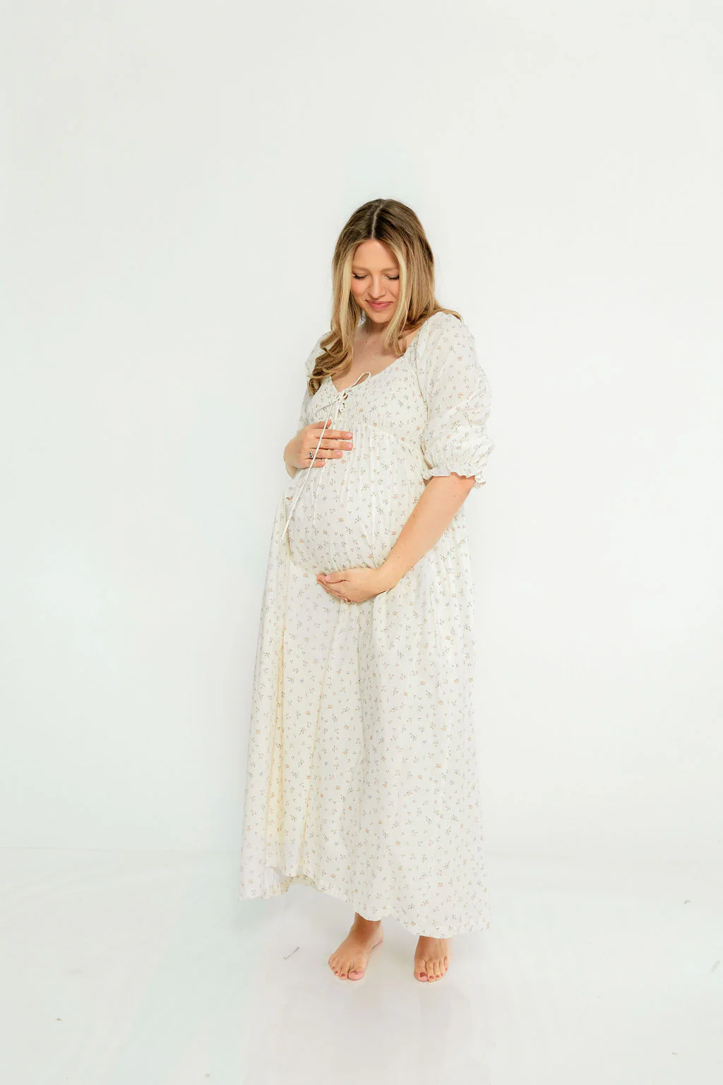 Cecilia 100% Cotton Smocked Maxi Dress in Flowery Ivory (Lined) - Bump Friendly - Image 17
