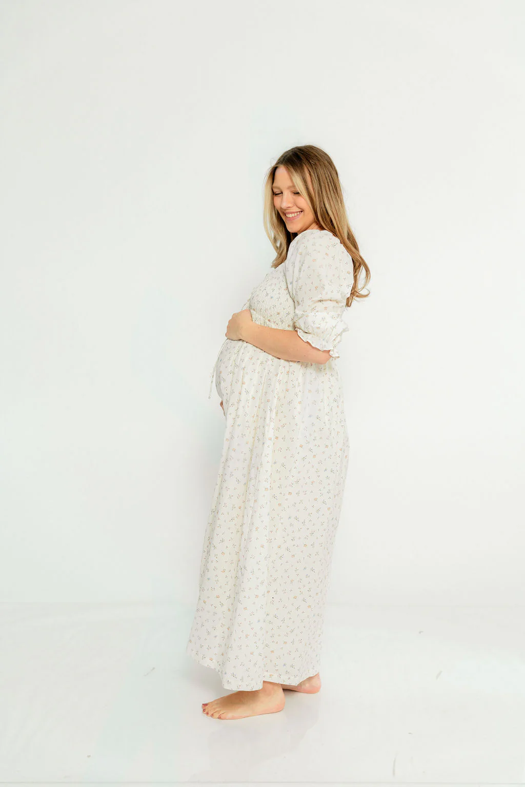 Cecilia 100% Cotton Smocked Maxi Dress in Flowery Ivory (Lined) - Bump Friendly - Image 18
