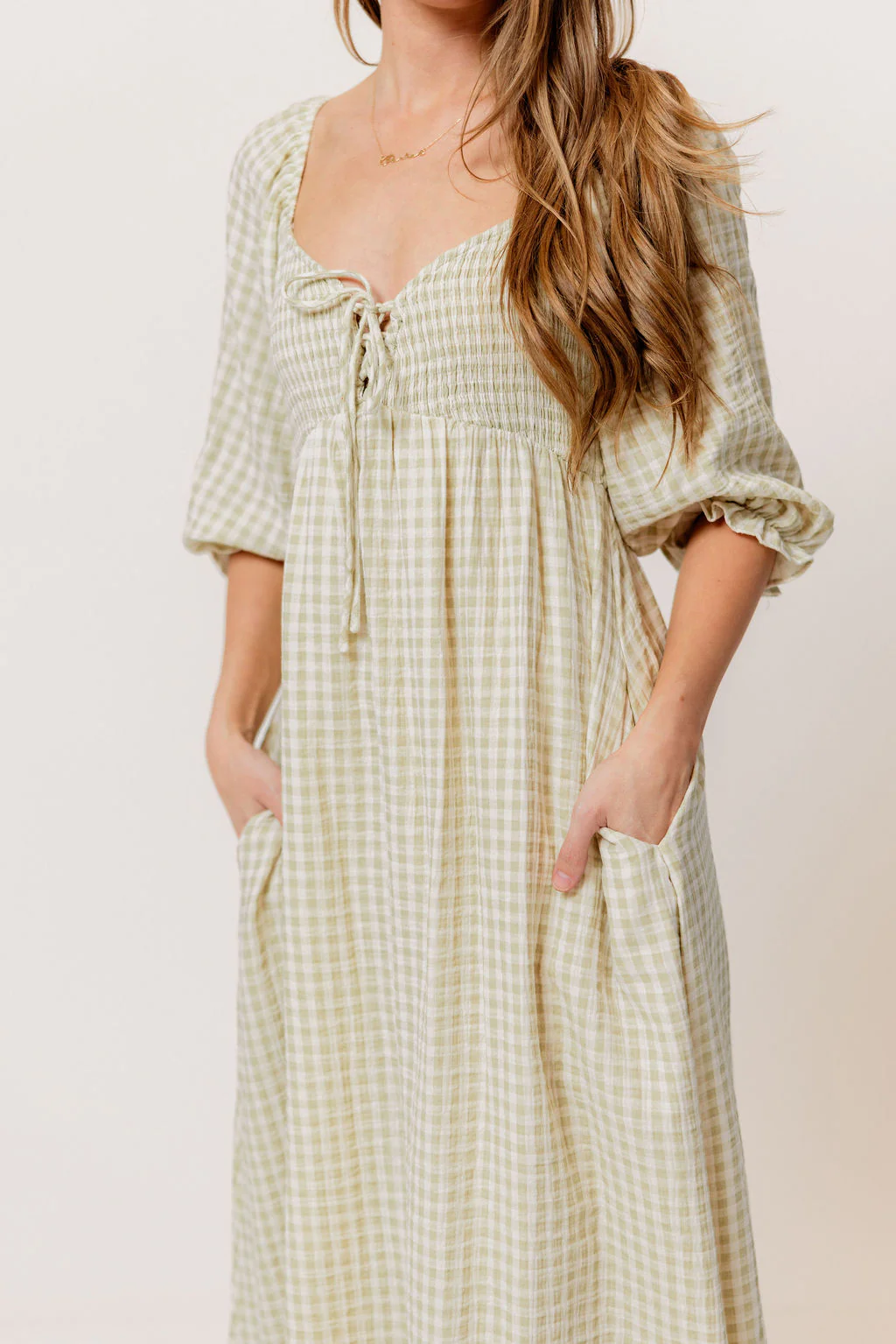 Cecilia 100% Cotton Smocked Maxi Dress in Green Haze Plaid (Lined) - Bump Friendly - Image 2