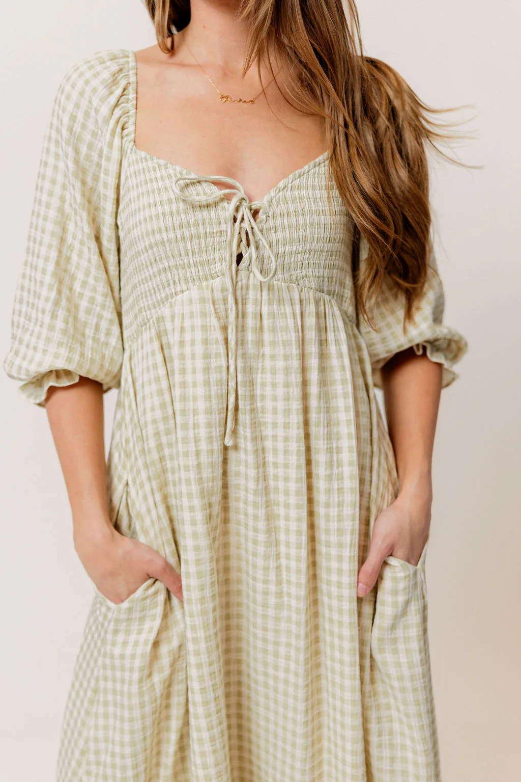 Cecilia 100% Cotton Smocked Maxi Dress in Green Haze Plaid (Lined) - Bump Friendly - Image 6