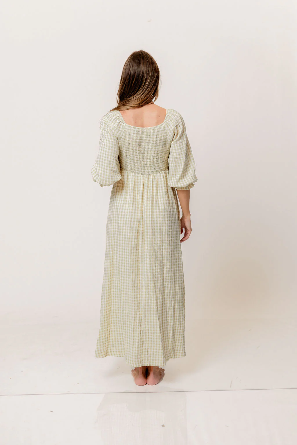 Cecilia 100% Cotton Smocked Maxi Dress in Green Haze Plaid (Lined) - Bump Friendly - Image 7