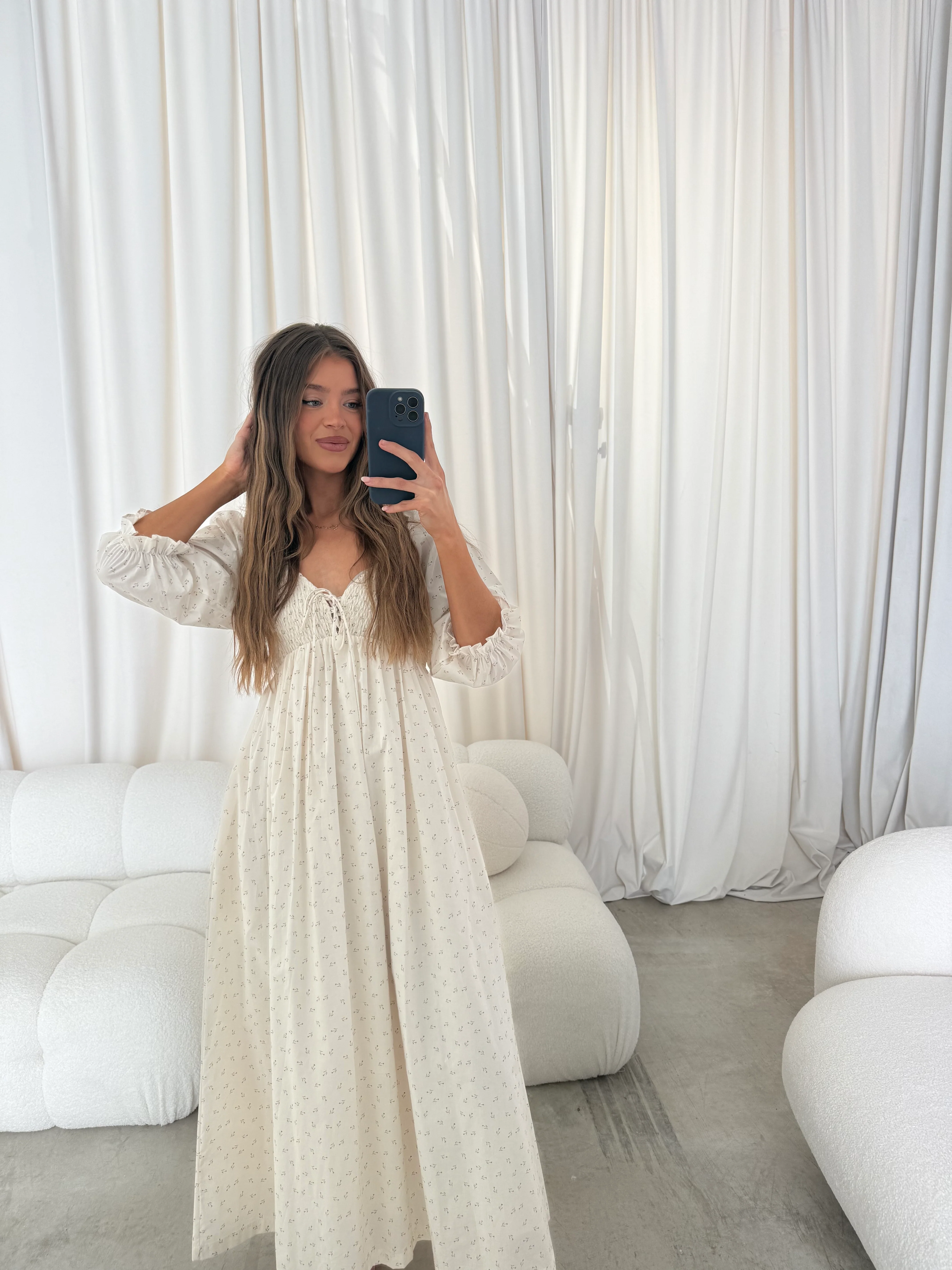 Cecilia 100% Cotton Smocked Maxi Dress in Ivory Floral (Lined) - Bump Friendly - Image 12