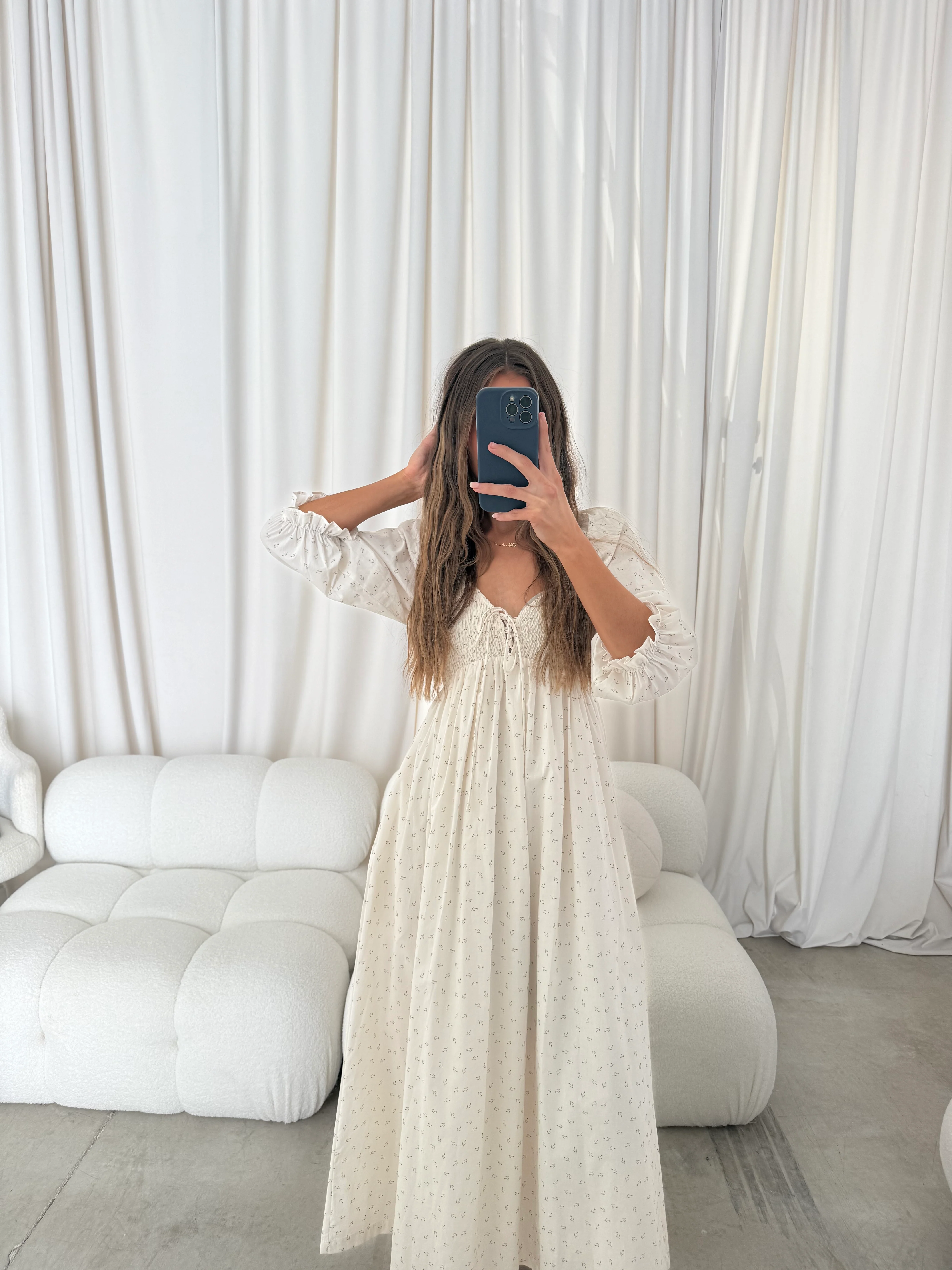Cecilia 100% Cotton Smocked Maxi Dress in Ivory Floral (Lined) - Bump Friendly - Image 13
