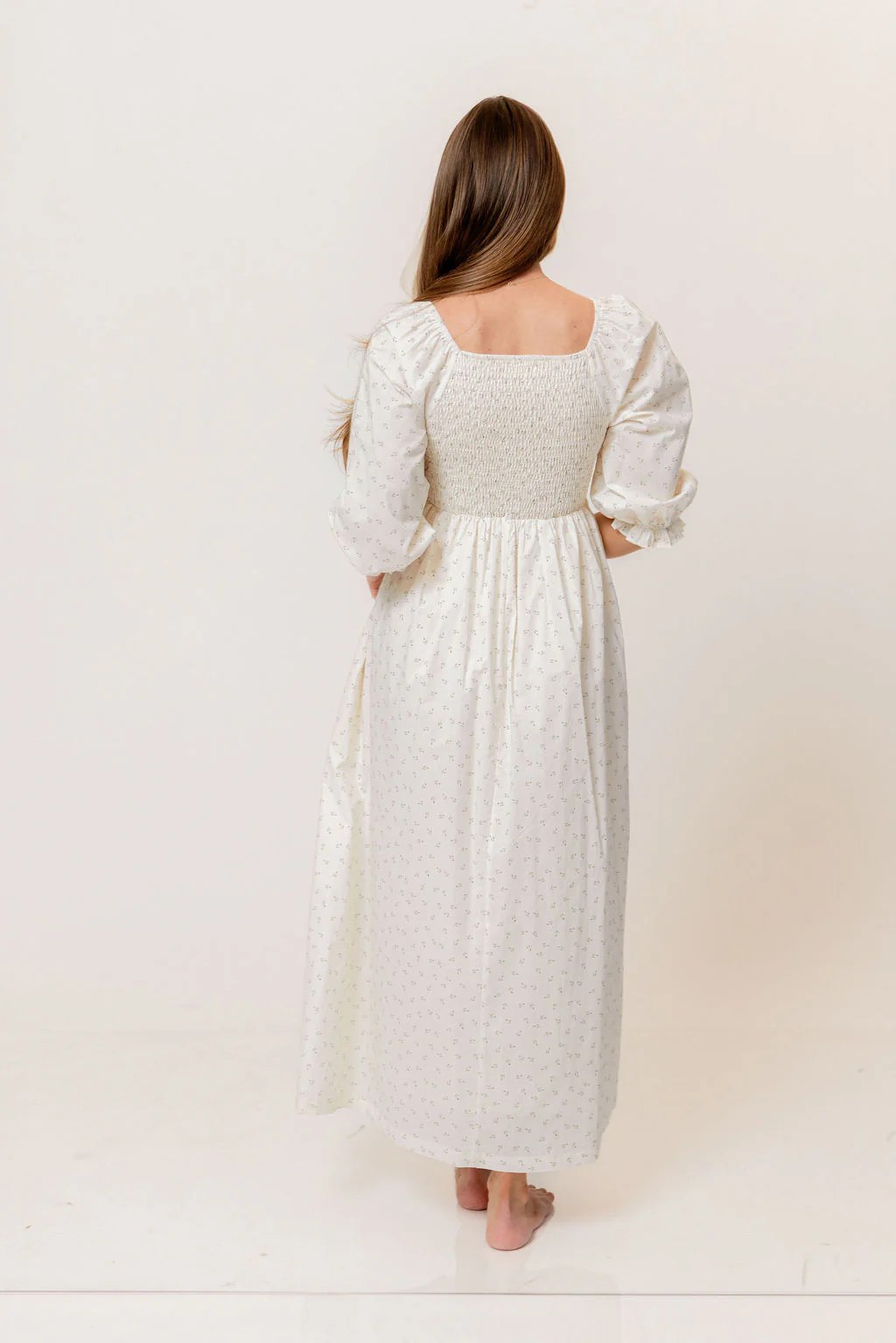 Cecilia 100% Cotton Smocked Maxi Dress in Ivory Floral (Lined) - Bump Friendly - Image 3
