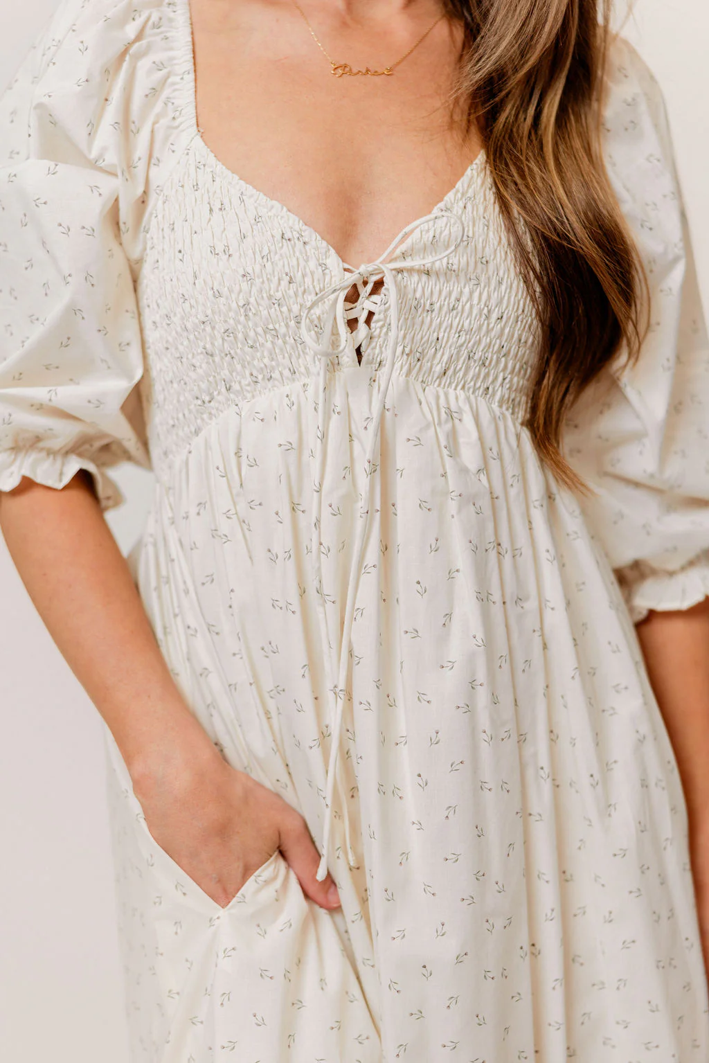 Cecilia 100% Cotton Smocked Maxi Dress in Ivory Floral (Lined) - Bump Friendly - Image 5
