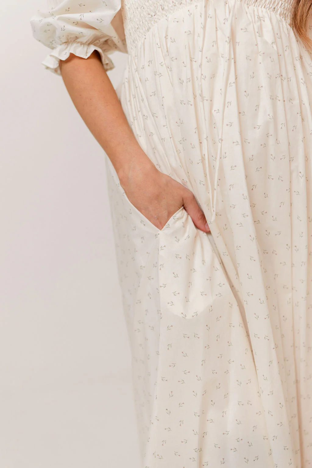 Cecilia 100% Cotton Smocked Maxi Dress in Ivory Floral (Lined) - Bump Friendly - Image 6