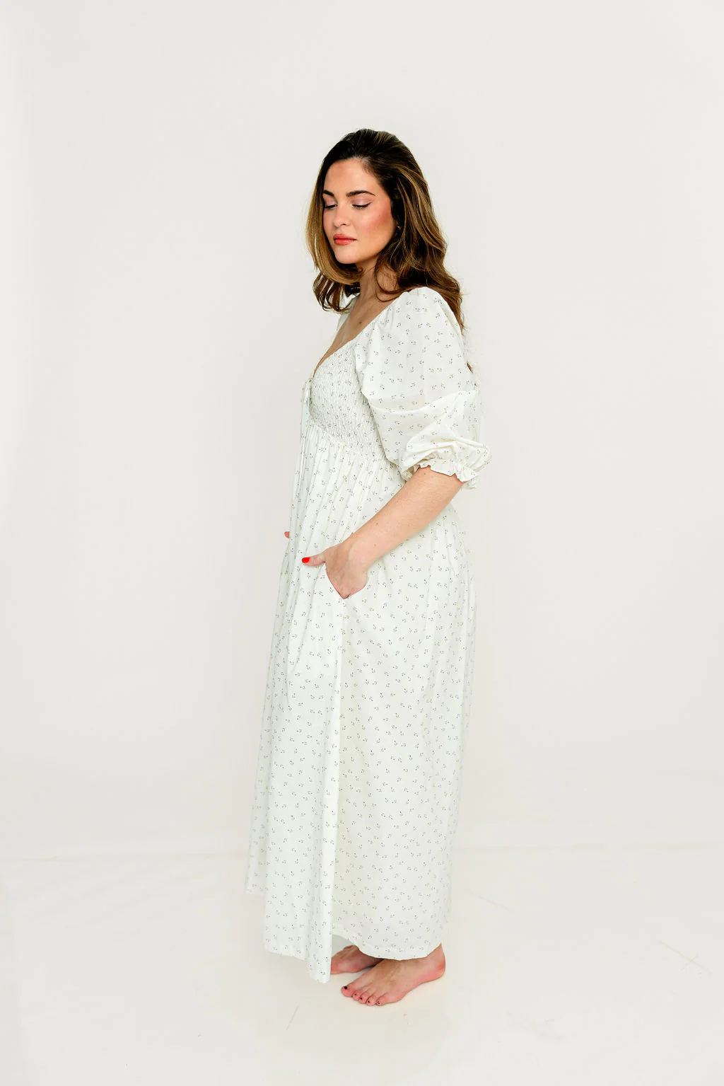 Cecilia 100% Cotton Smocked Maxi Dress in Ivory Floral (Lined) - Bump Friendly - Image 8