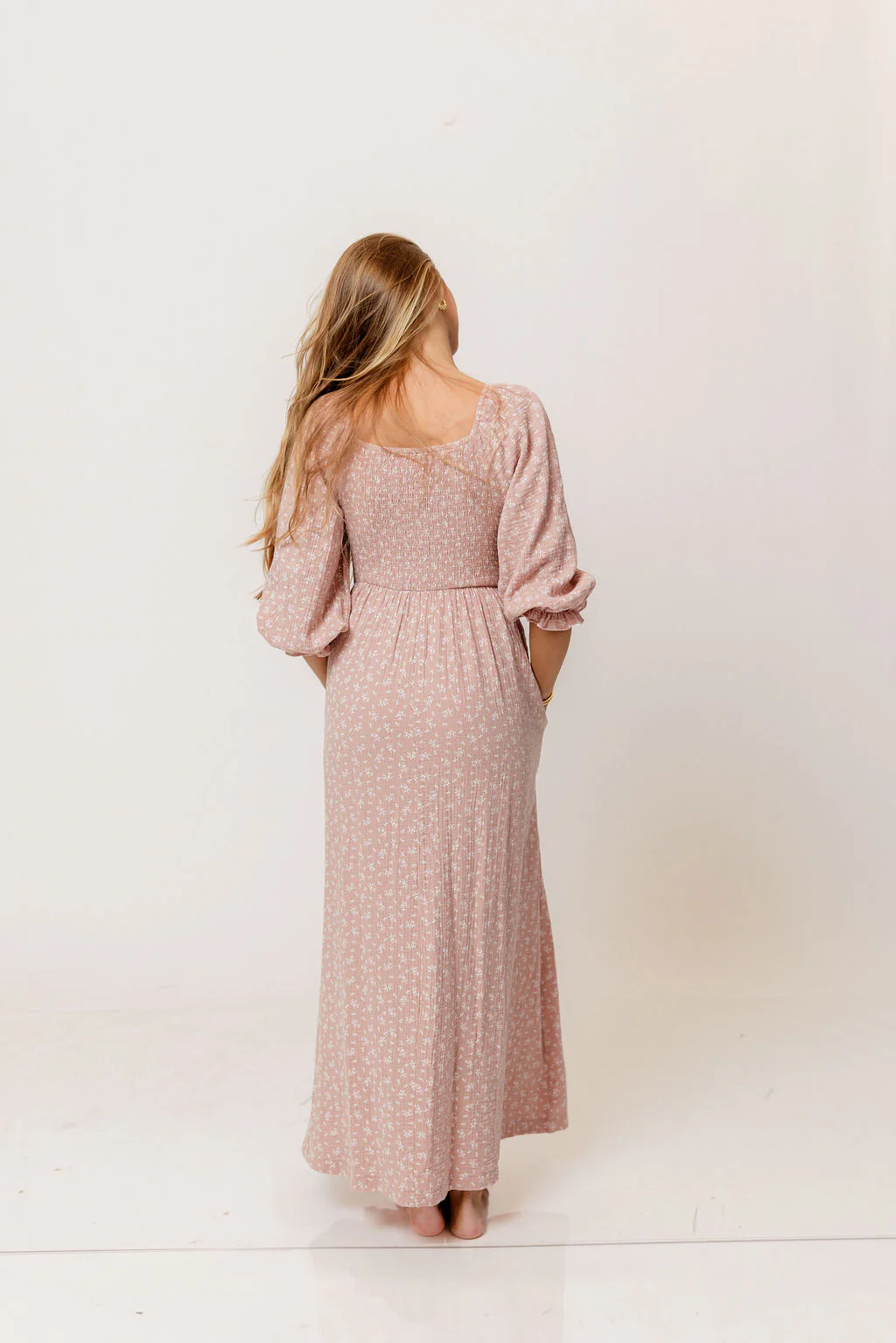 Cecilia 100% Cotton Smocked Maxi Dress in Rose Foliage - Bump Friendly - Image 10
